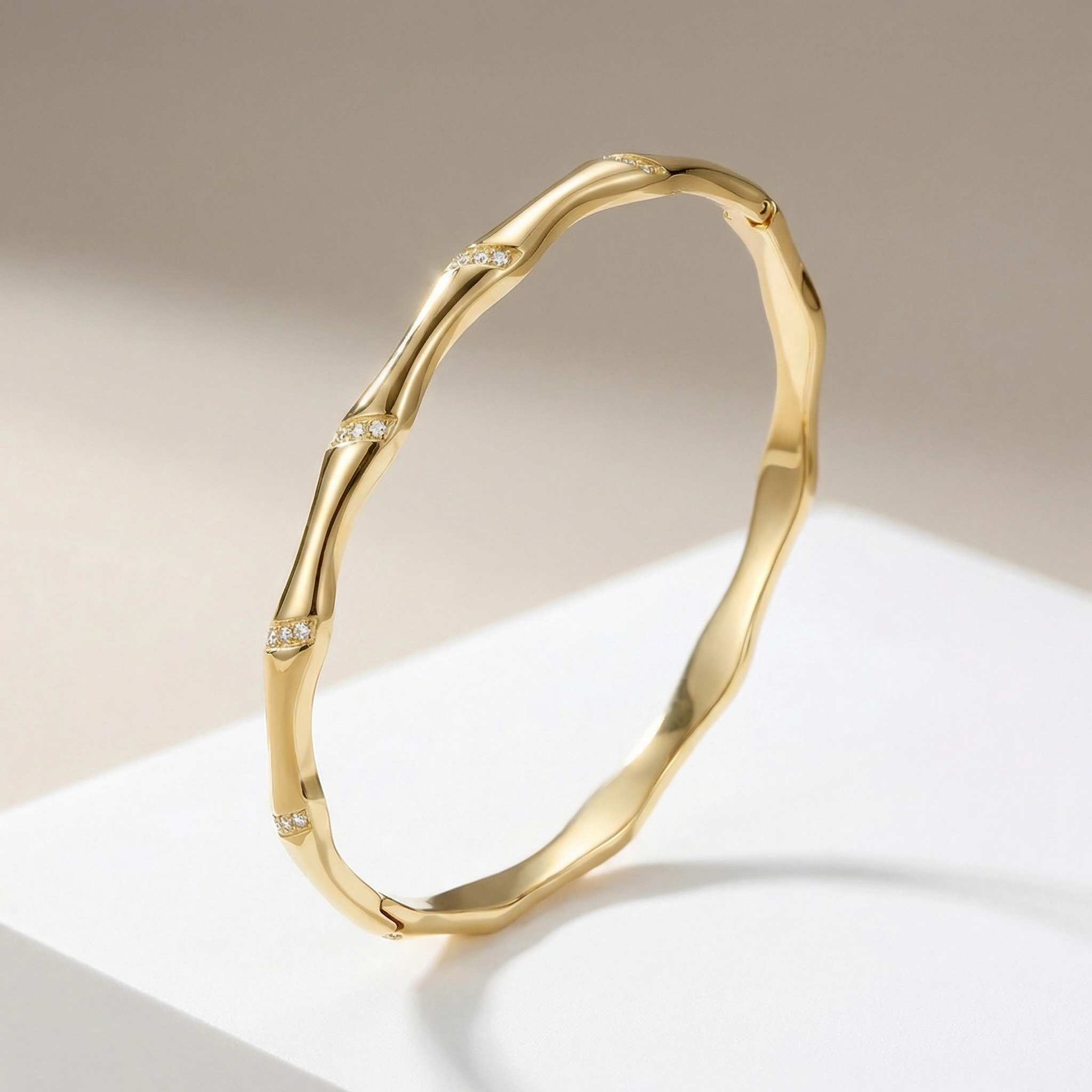 Bamboo Inspired Bangle with Diamond Accents