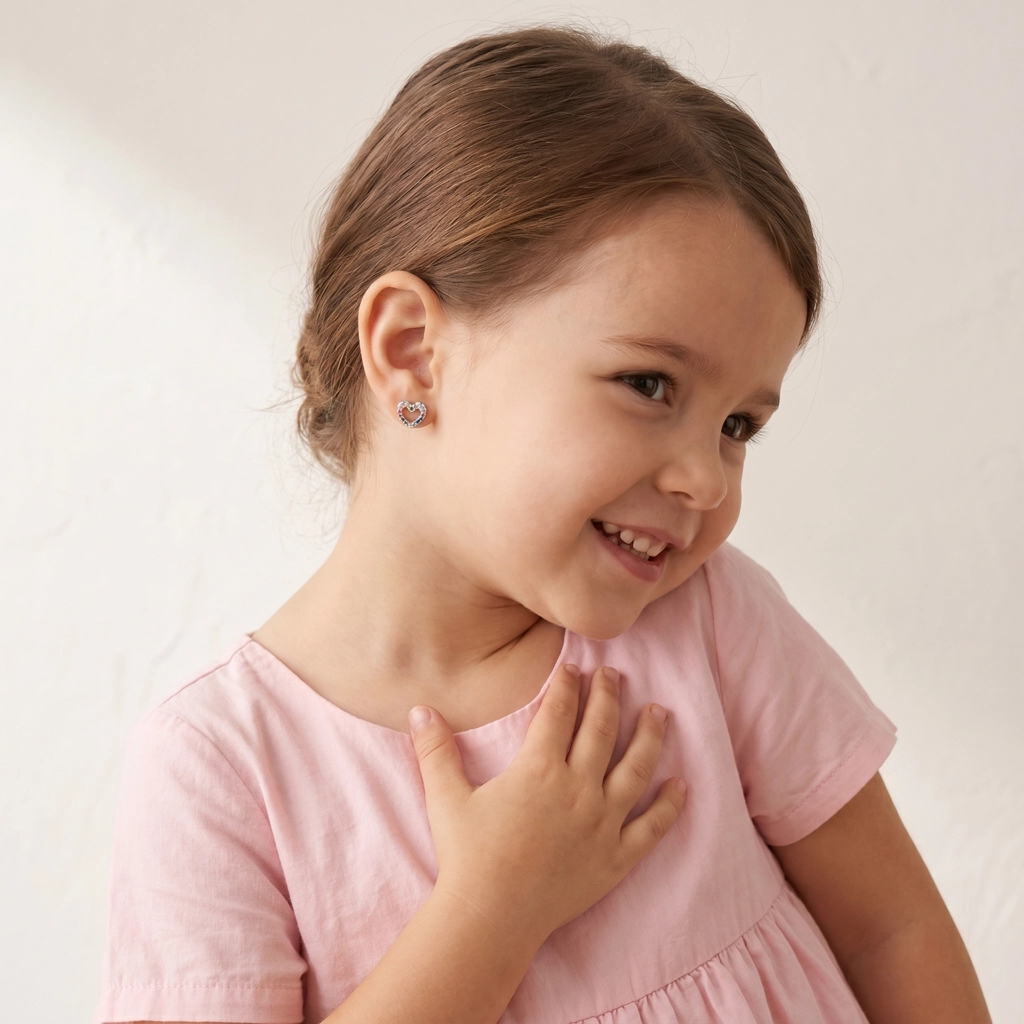 Colorful Zircon Stone Heart Charm Earrings For Kids - Premium Jewelry
