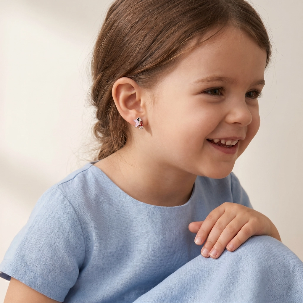 Cute Angel Earrings For Kids - Rhodium Plated 925 Sterling Silver - Premium Jewelry