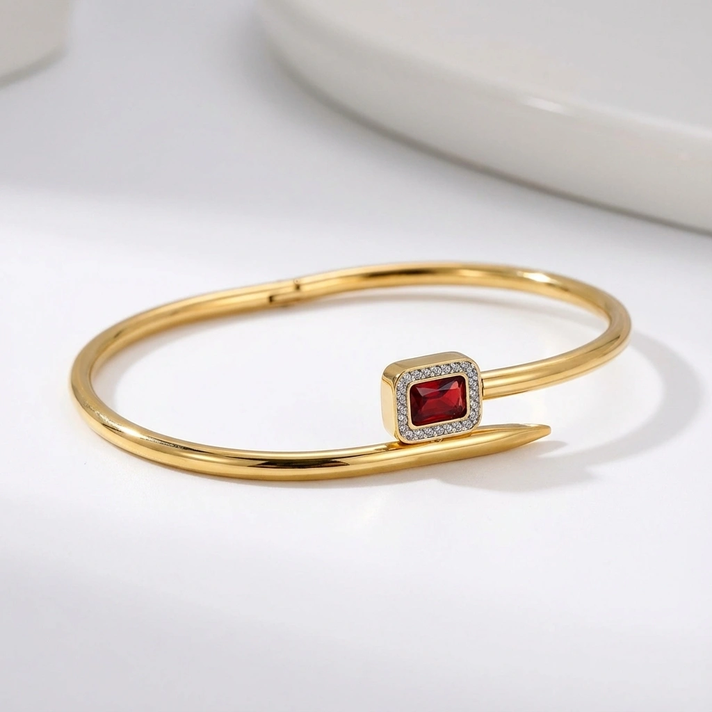 Pin Design Square Red Zircon Nail Bangle Ladiesbracelets - Premium Jewelry