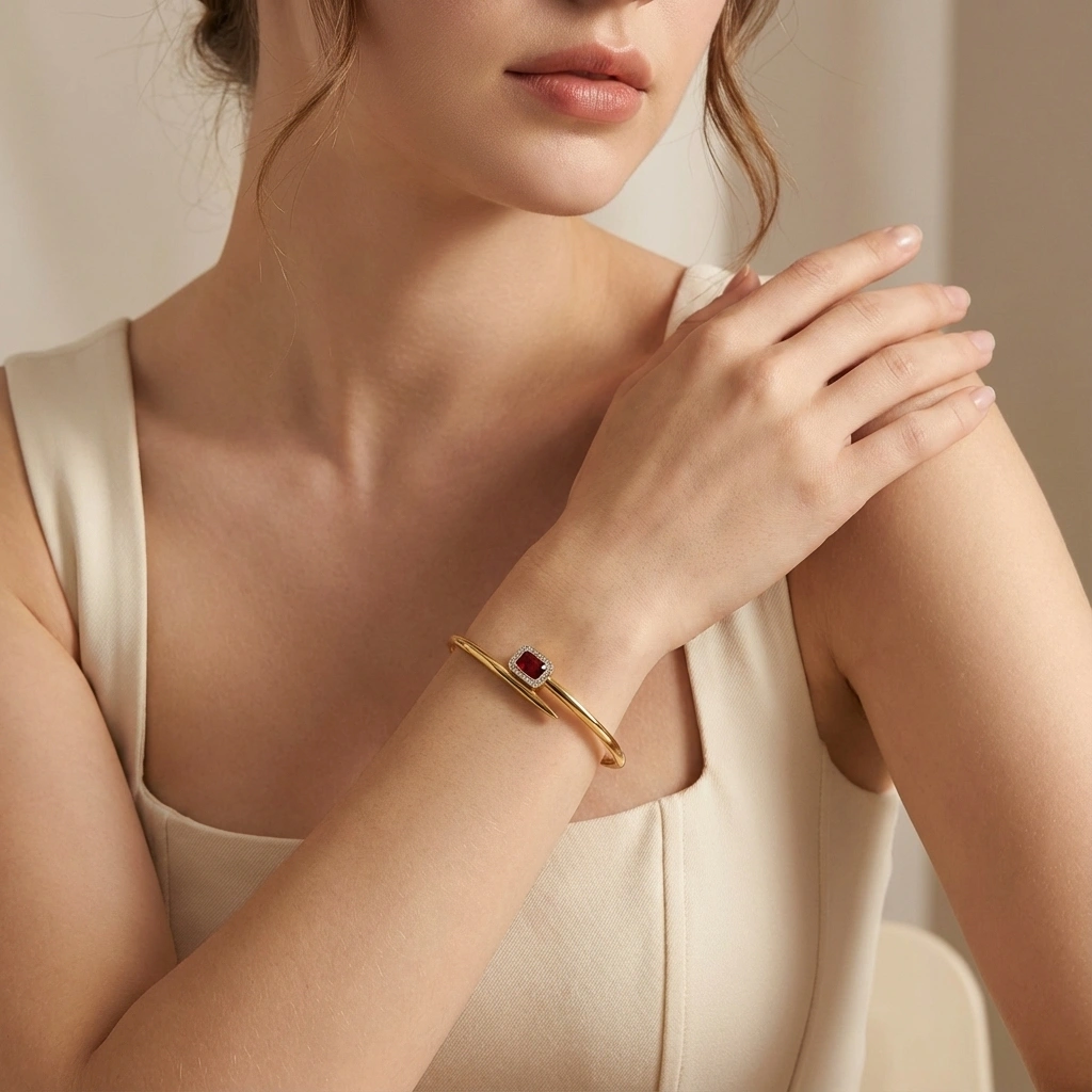 Pin Design Square Red Zircon Nail Bangle Ladiesbracelets - Premium Jewelry