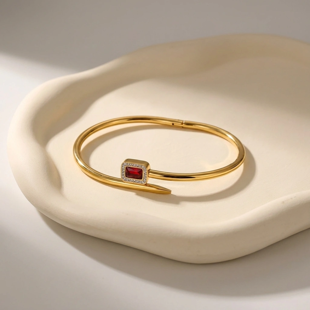 Pin Design Square Red Zircon Nail Bangle Ladiesbracelets - Premium Jewelry