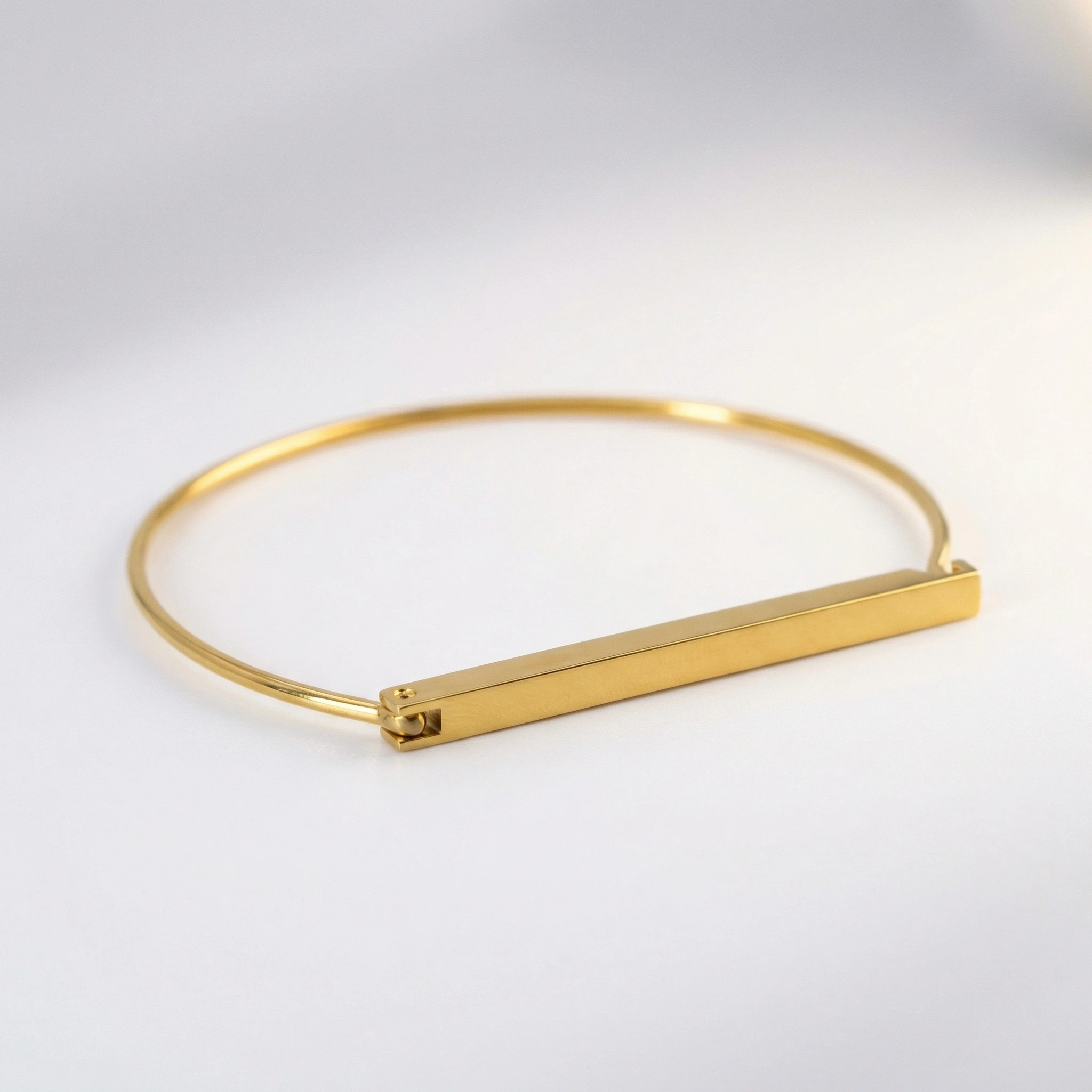 Gold Flat Bar Stainless Steel Cuff Bangle - Premium Jewelry