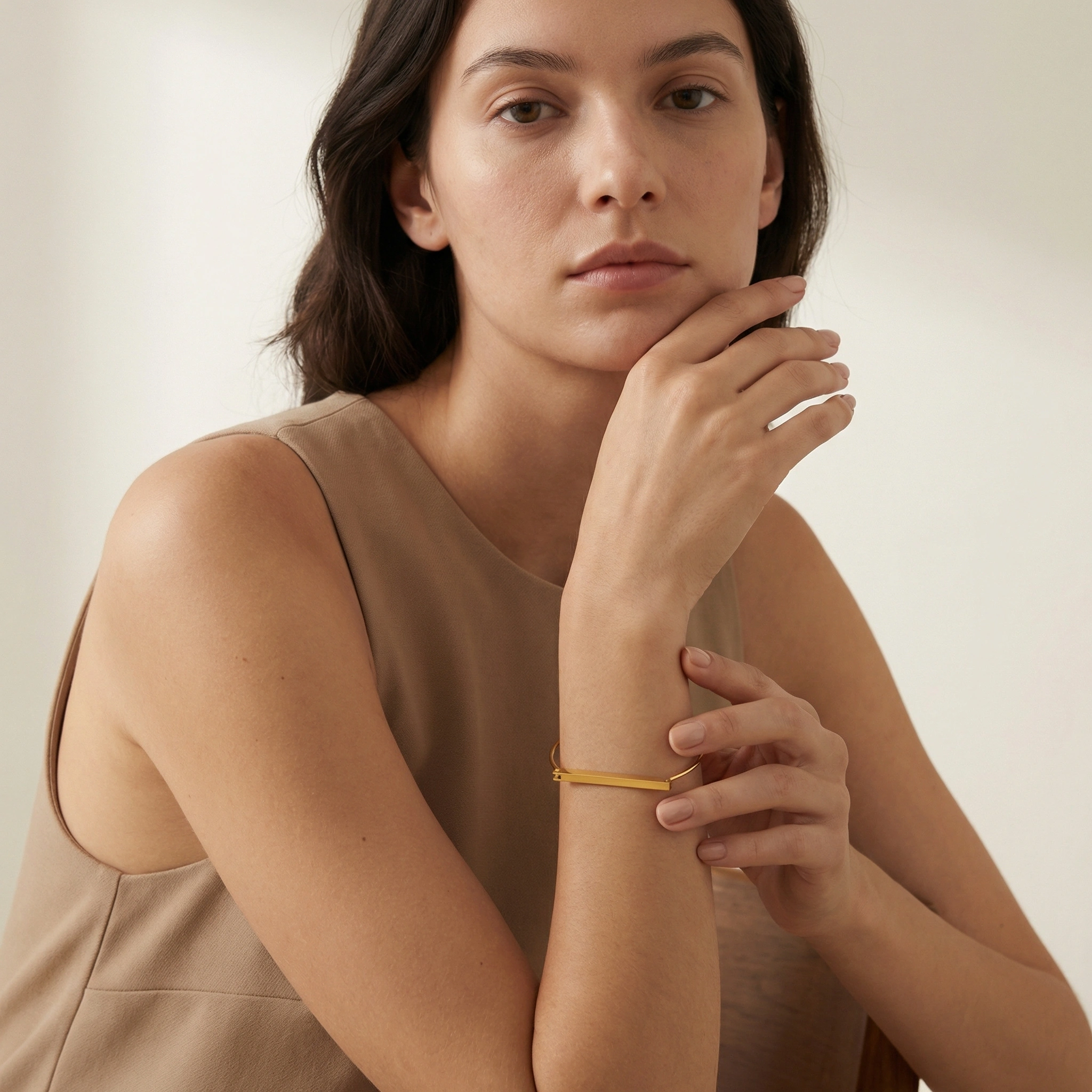 Gold Flat Bar Stainless Steel Cuff Bangle - Premium Jewelry