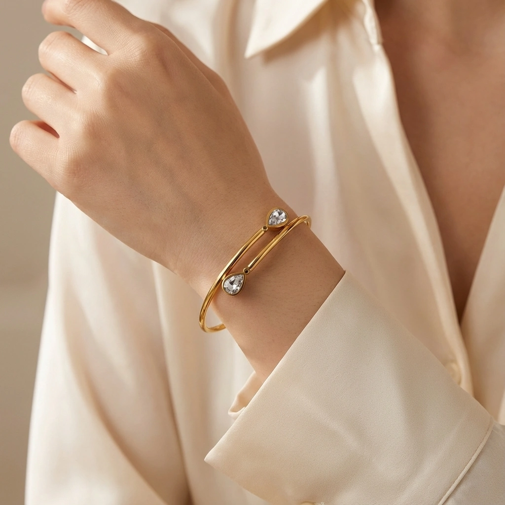 Water Drop Zircon Stone Bangle - Premium Jewelry