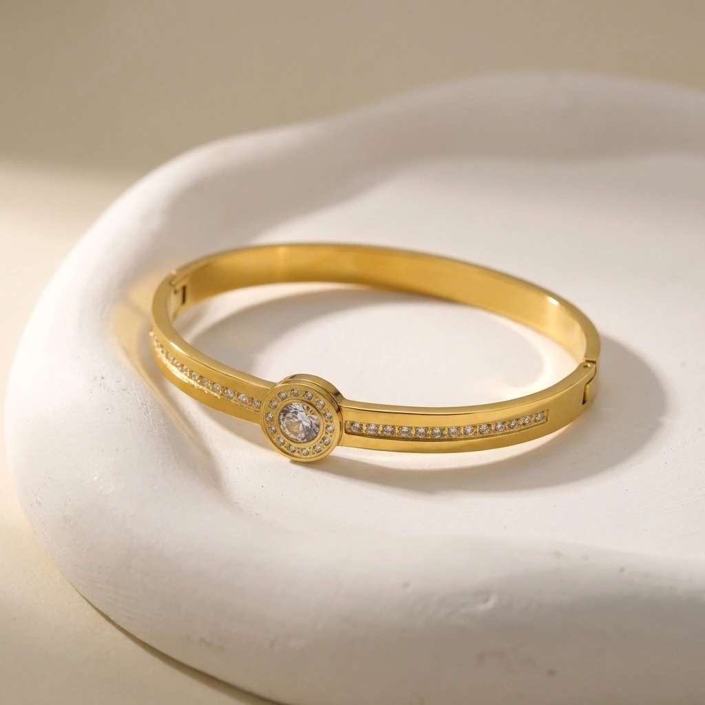 Celestial Halo Zircon Cuff Bangle - Premium Jewelry