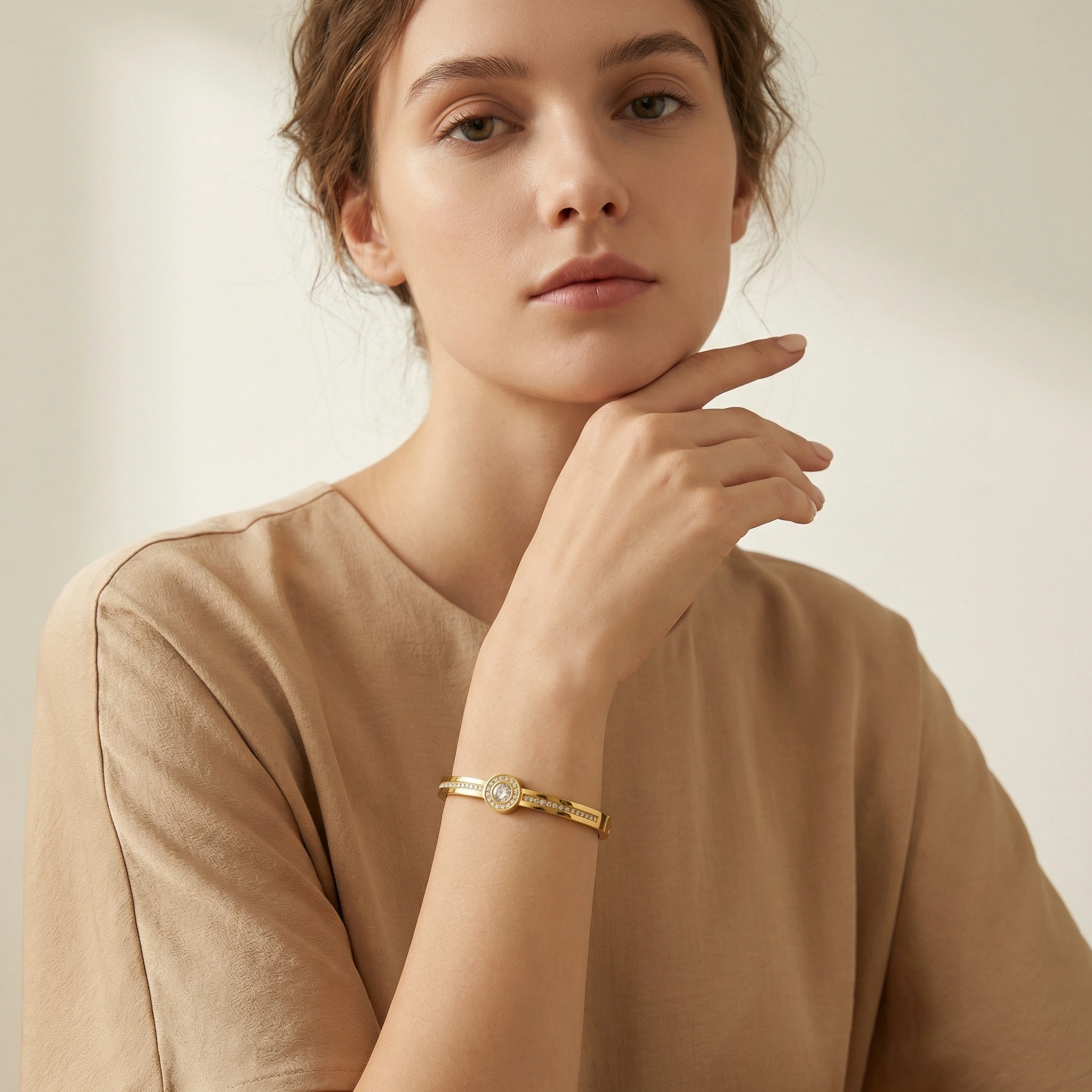 Celestial Halo Zircon Cuff Bangle - Premium Jewelry