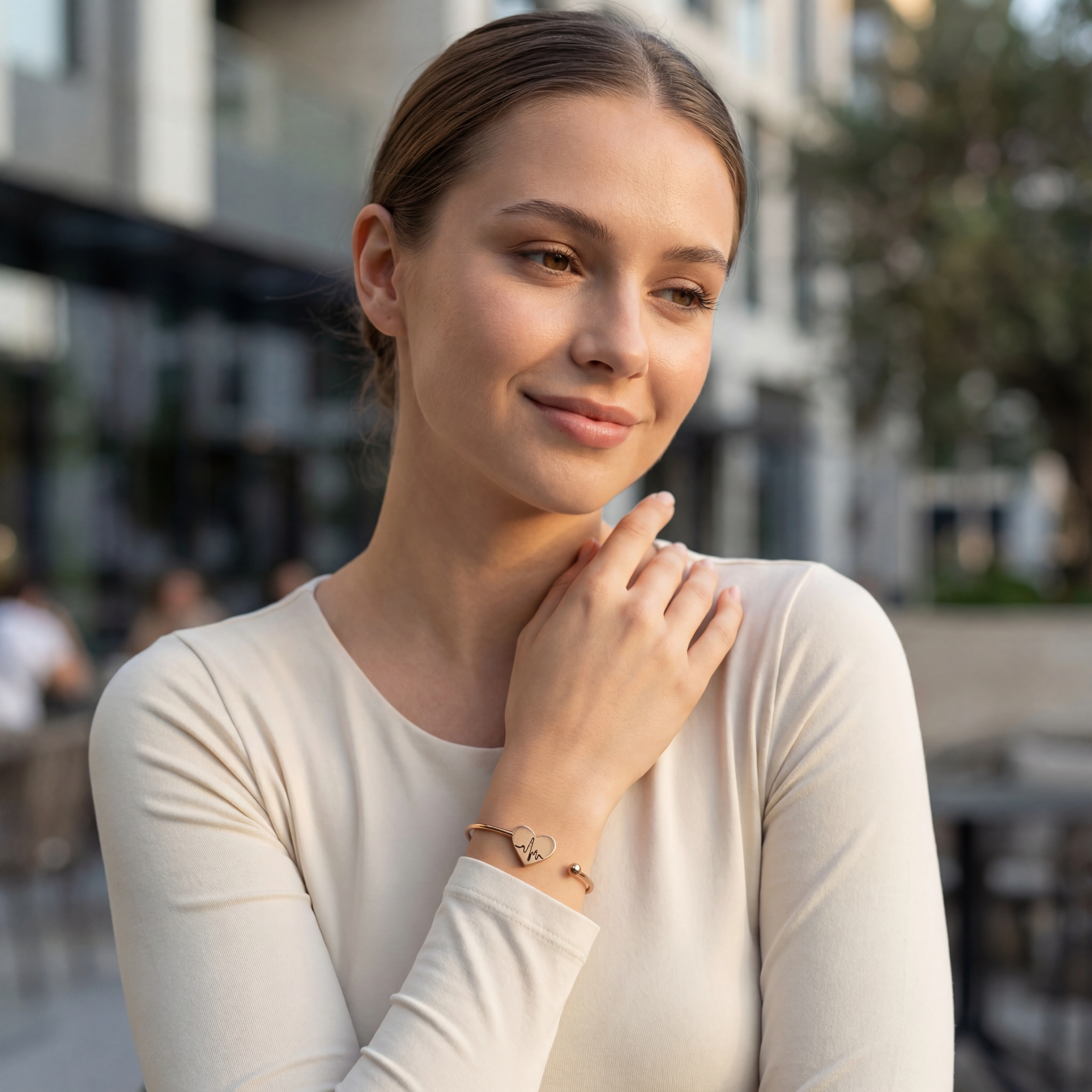 Heart Adjustable Gold Stainless Steel Bangle - Premium Jewelry