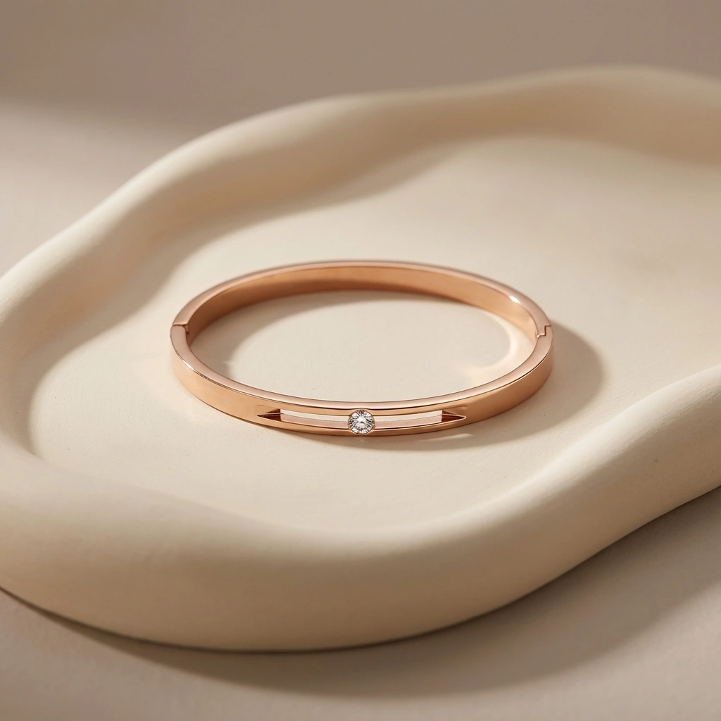 Rose Gold Crystal Slit Bangle - Premium Jewelry