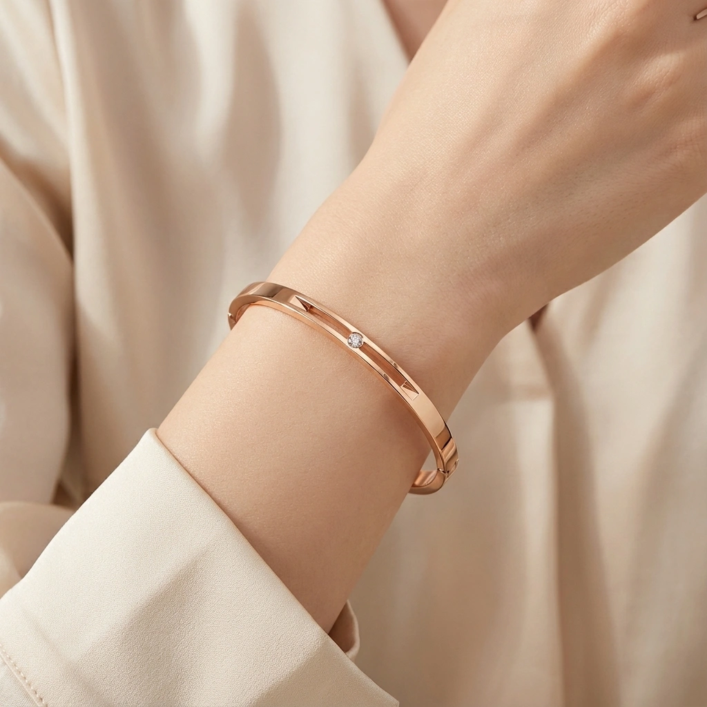 Rose Gold Crystal Slit Bangle - Premium Jewelry