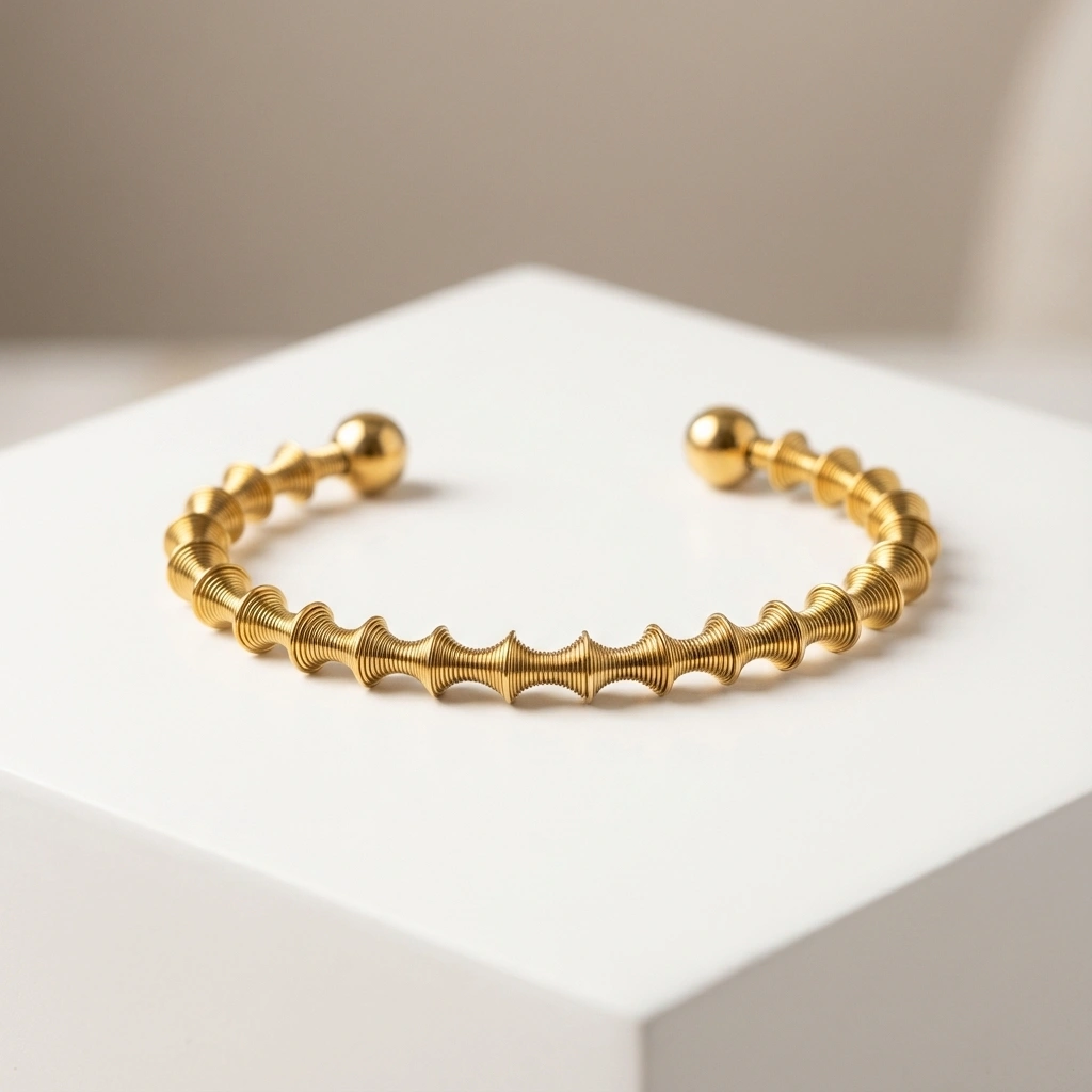 Spring Design Stainless Steel Cuff Bangle - Premium Jewelry