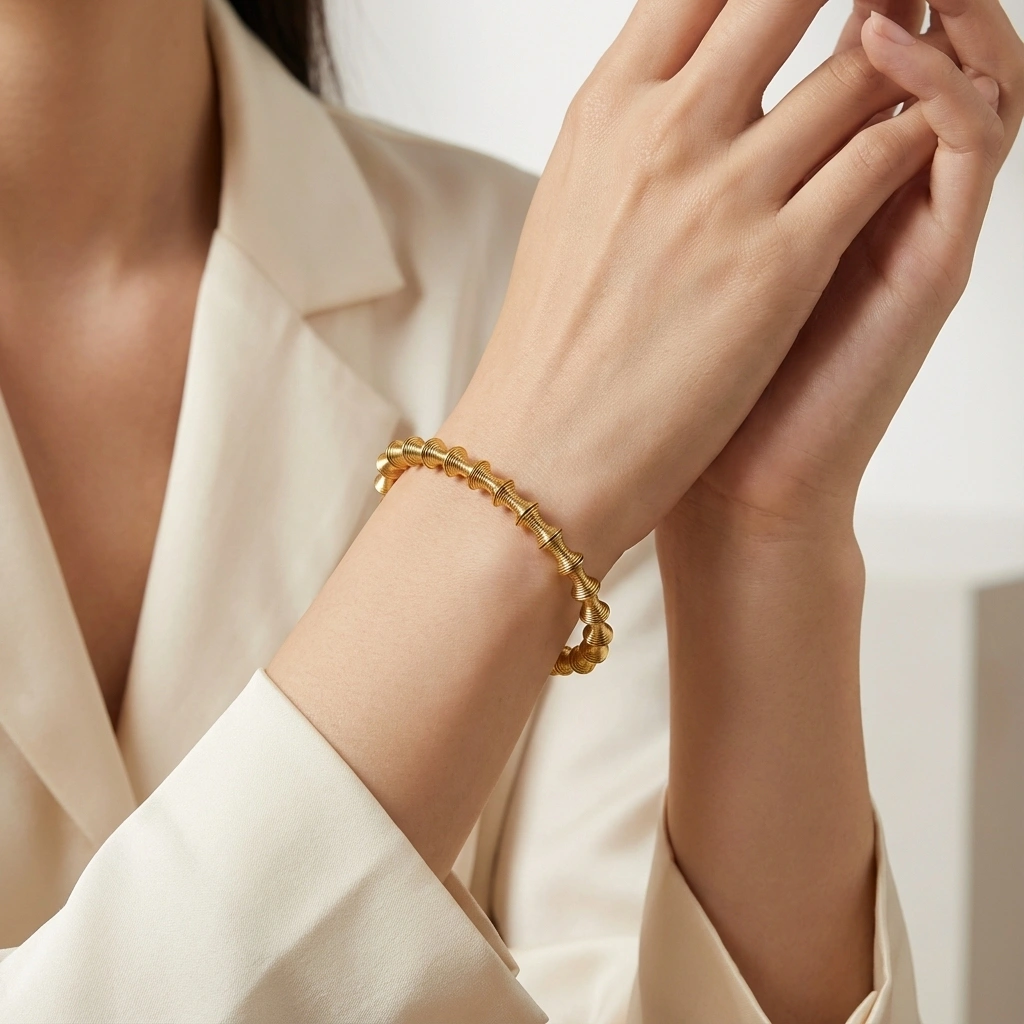 Spring Design Stainless Steel Cuff Bangle - Premium Jewelry