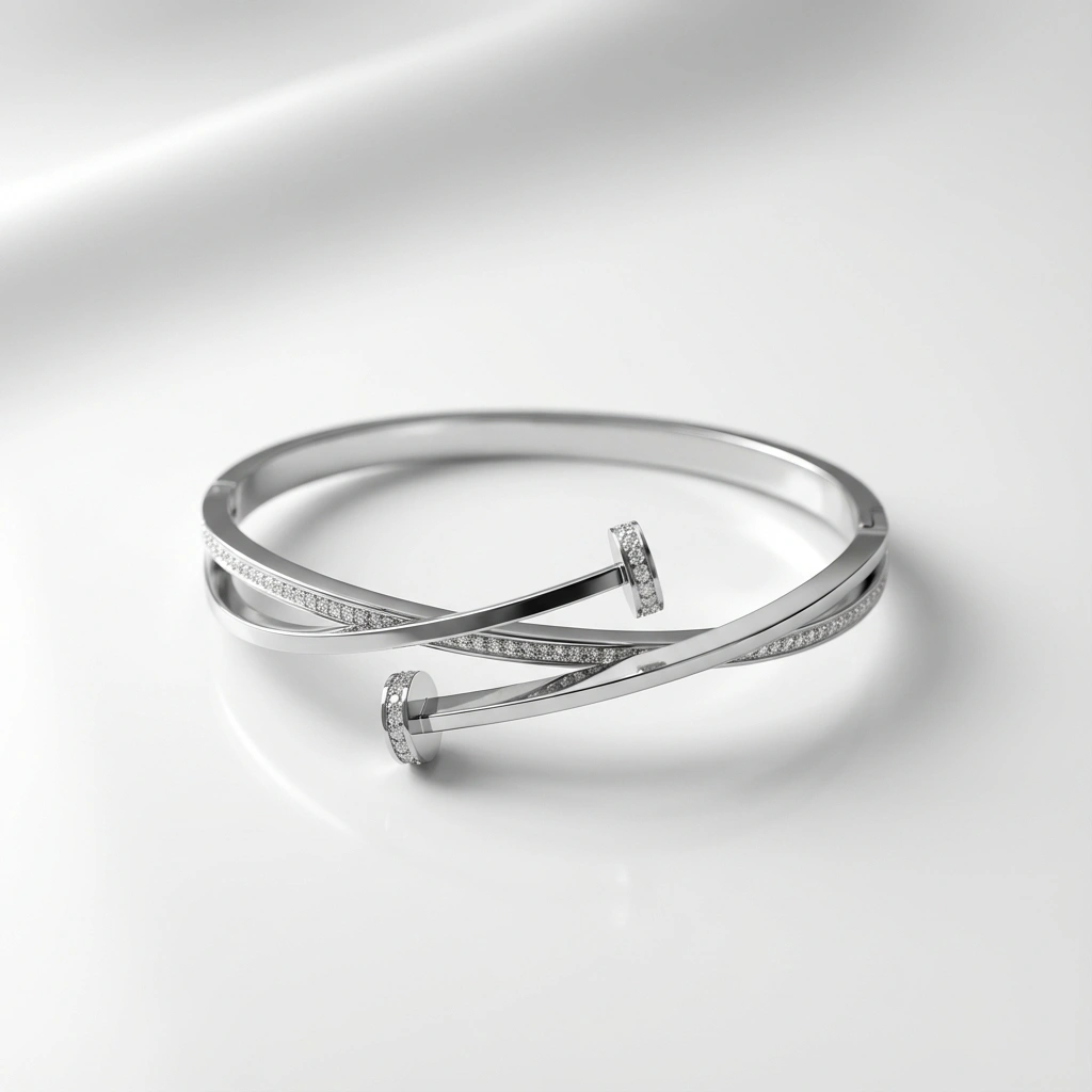 Zircon Nail Design Stainless Steel Bangle - Premium Jewelry