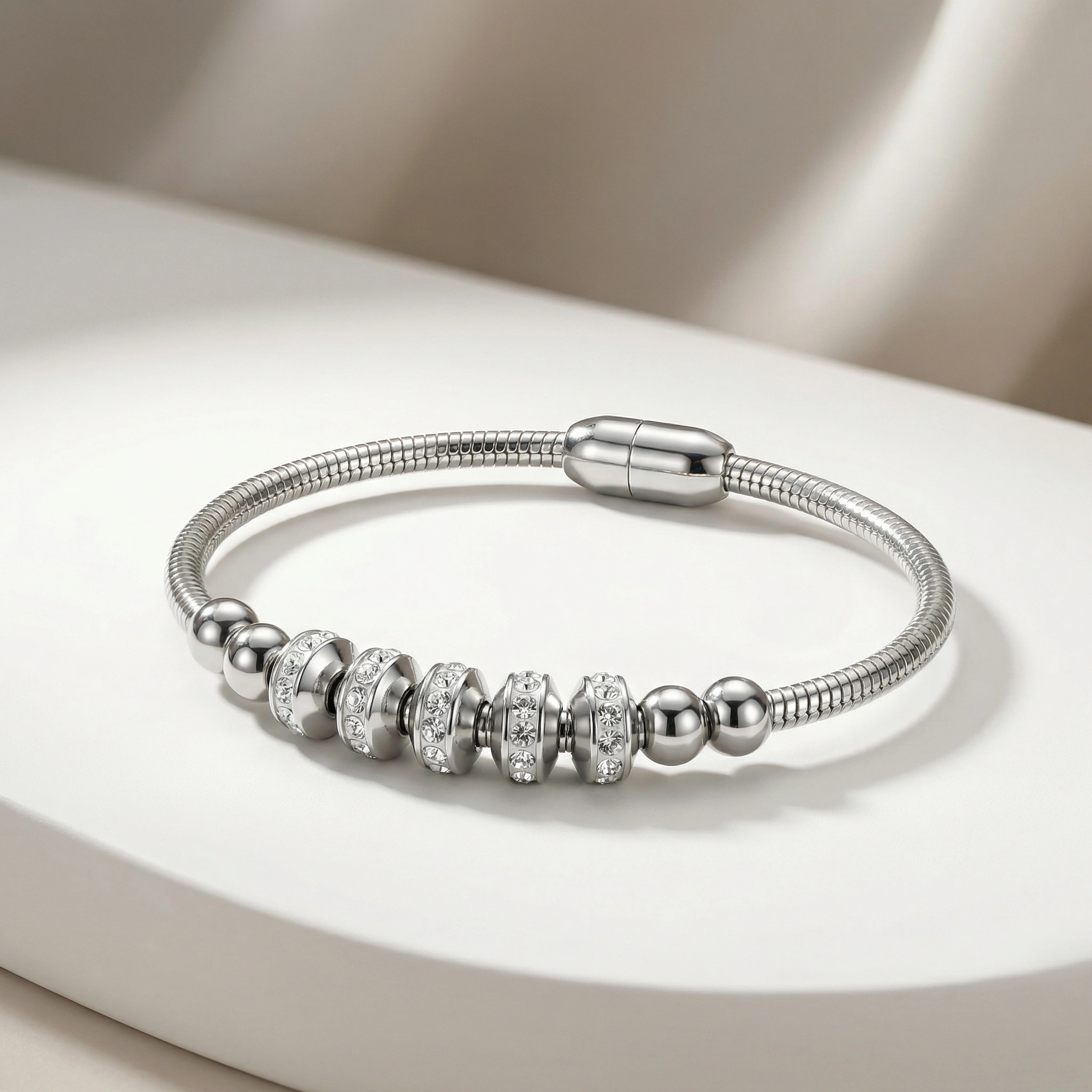 Zircon Beaded Magnetic Open Bracelet - Premium Jewelry