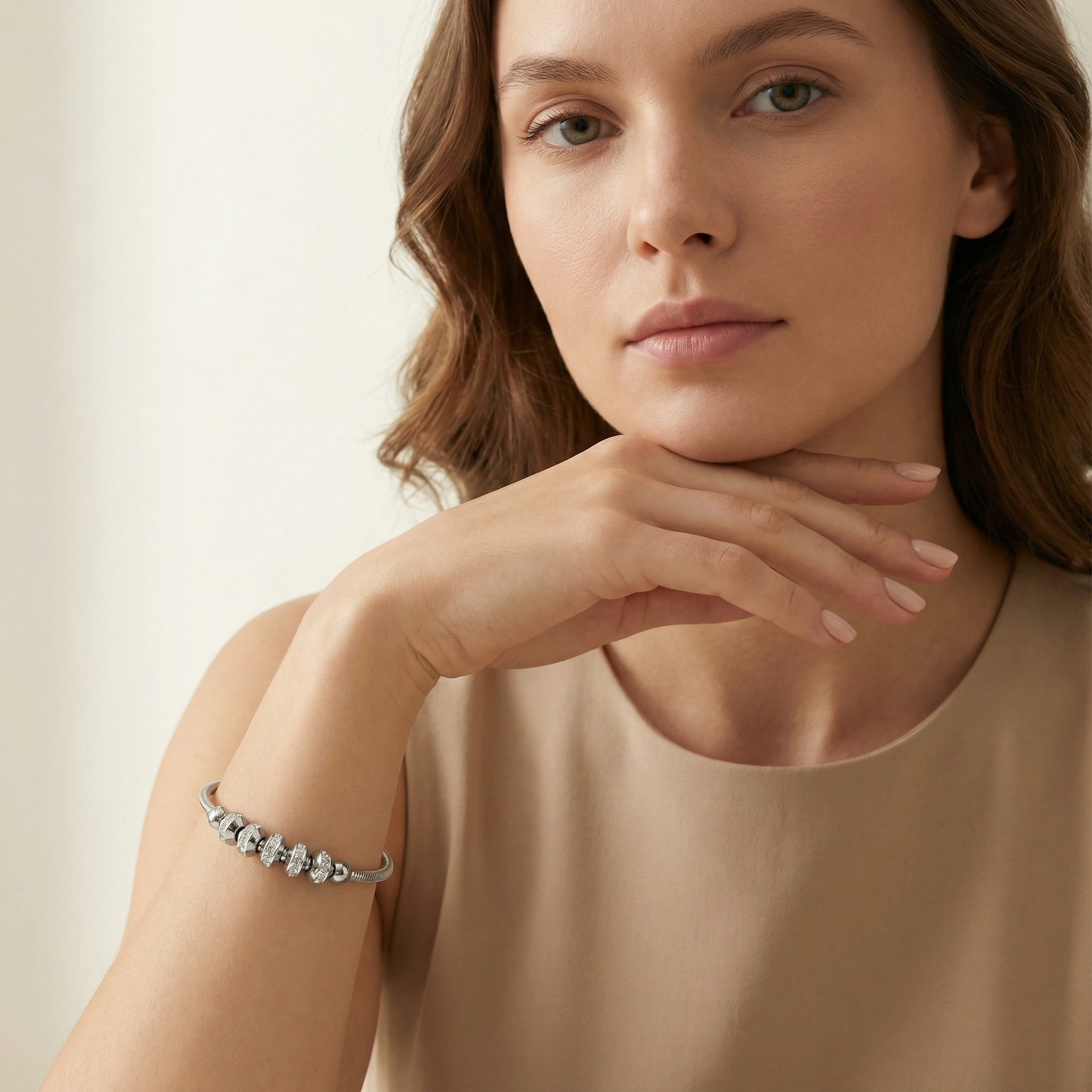 Zircon Beaded Magnetic Open Bracelet - Premium Jewelry