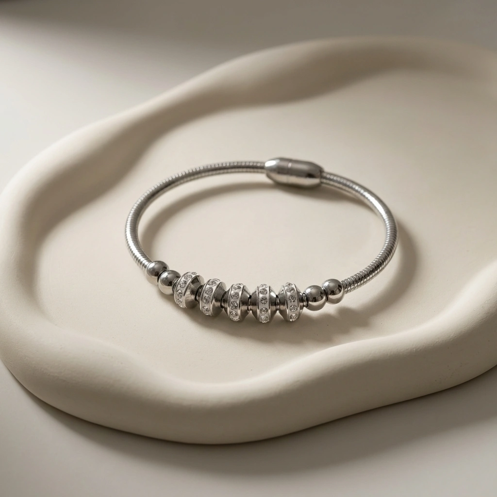 Zircon Beaded Magnetic Open Bracelet - Premium Jewelry
