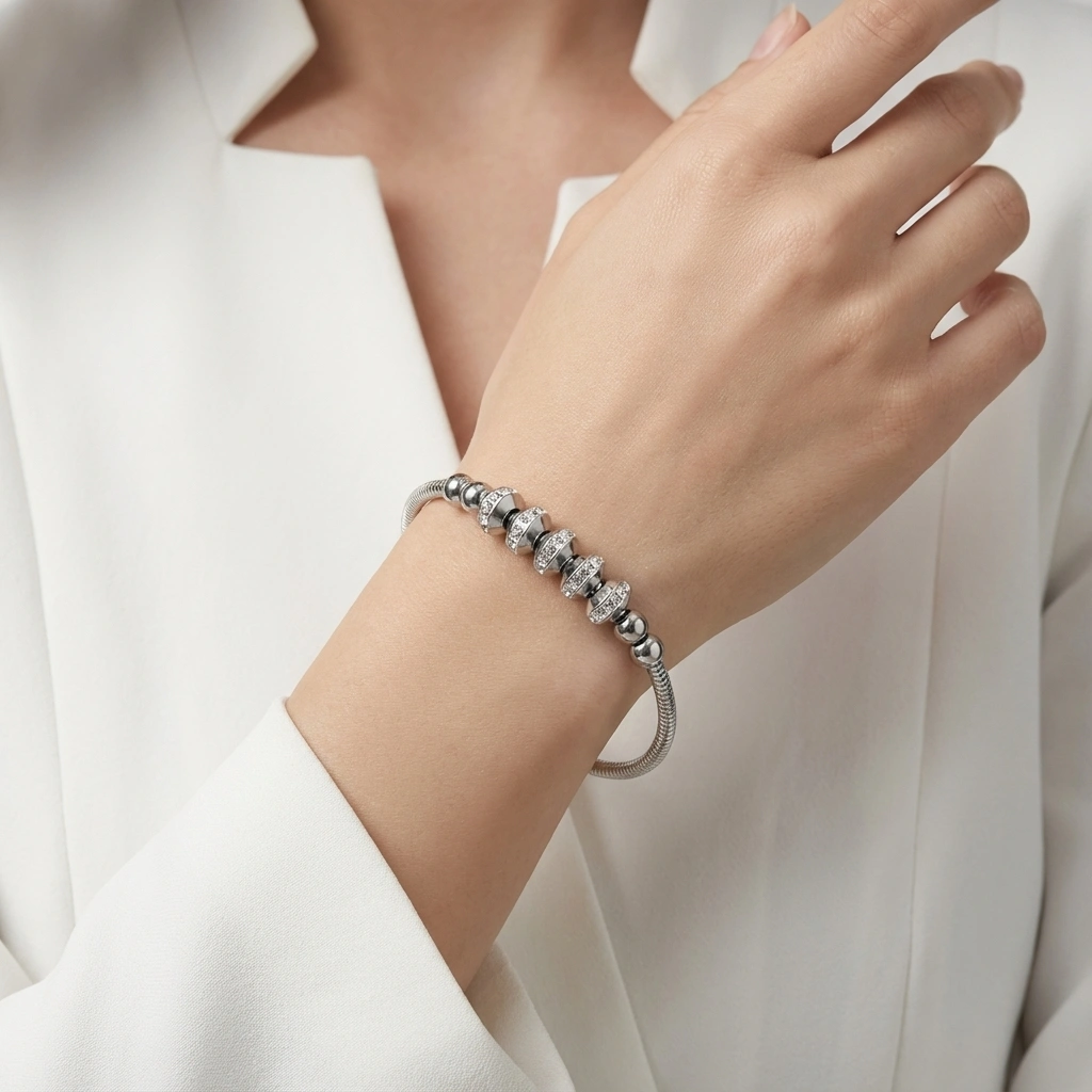 Zircon Beaded Magnetic Open Bracelet - Premium Jewelry