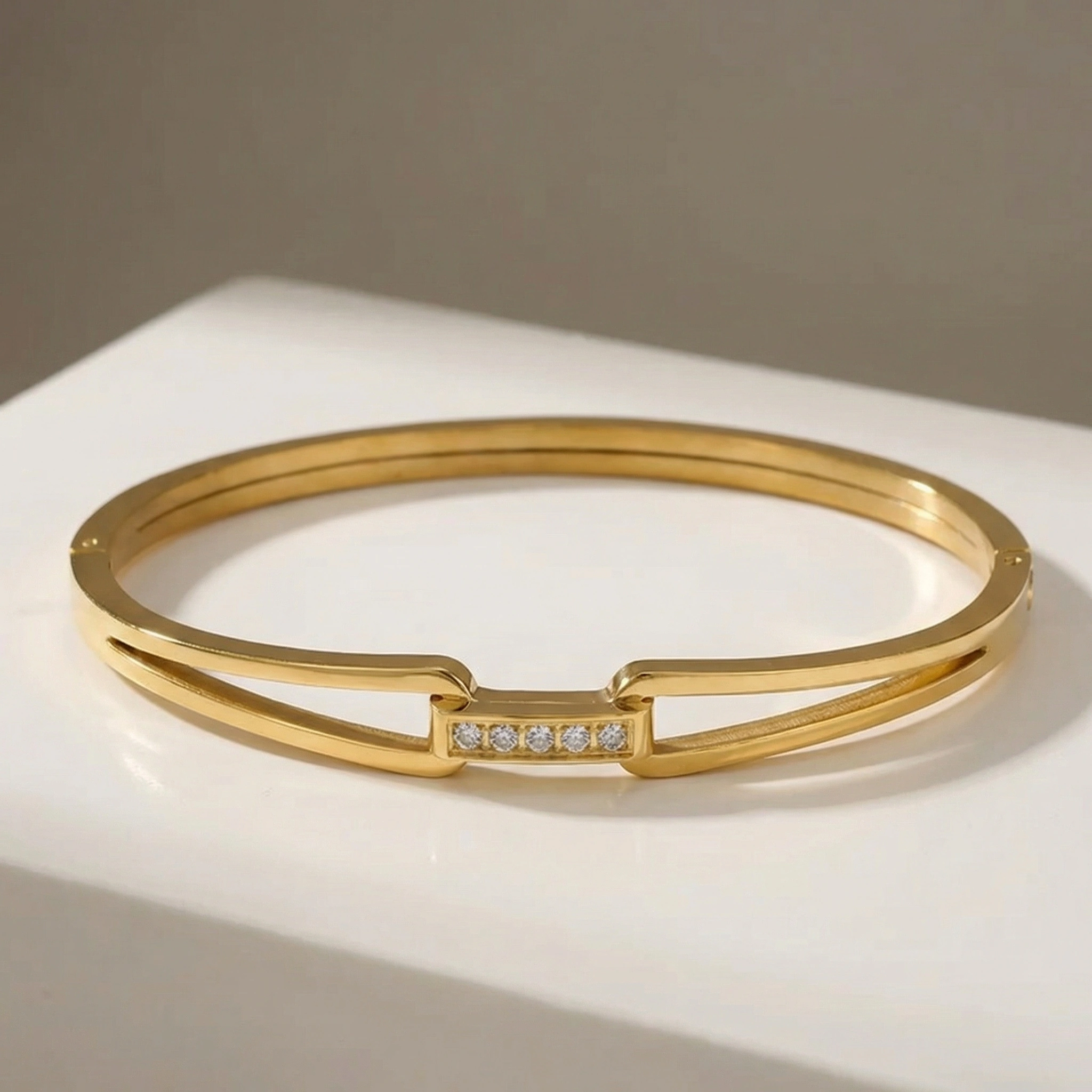 Double Band Hinge Zircon Clasp Bangle - Standard Jewelry