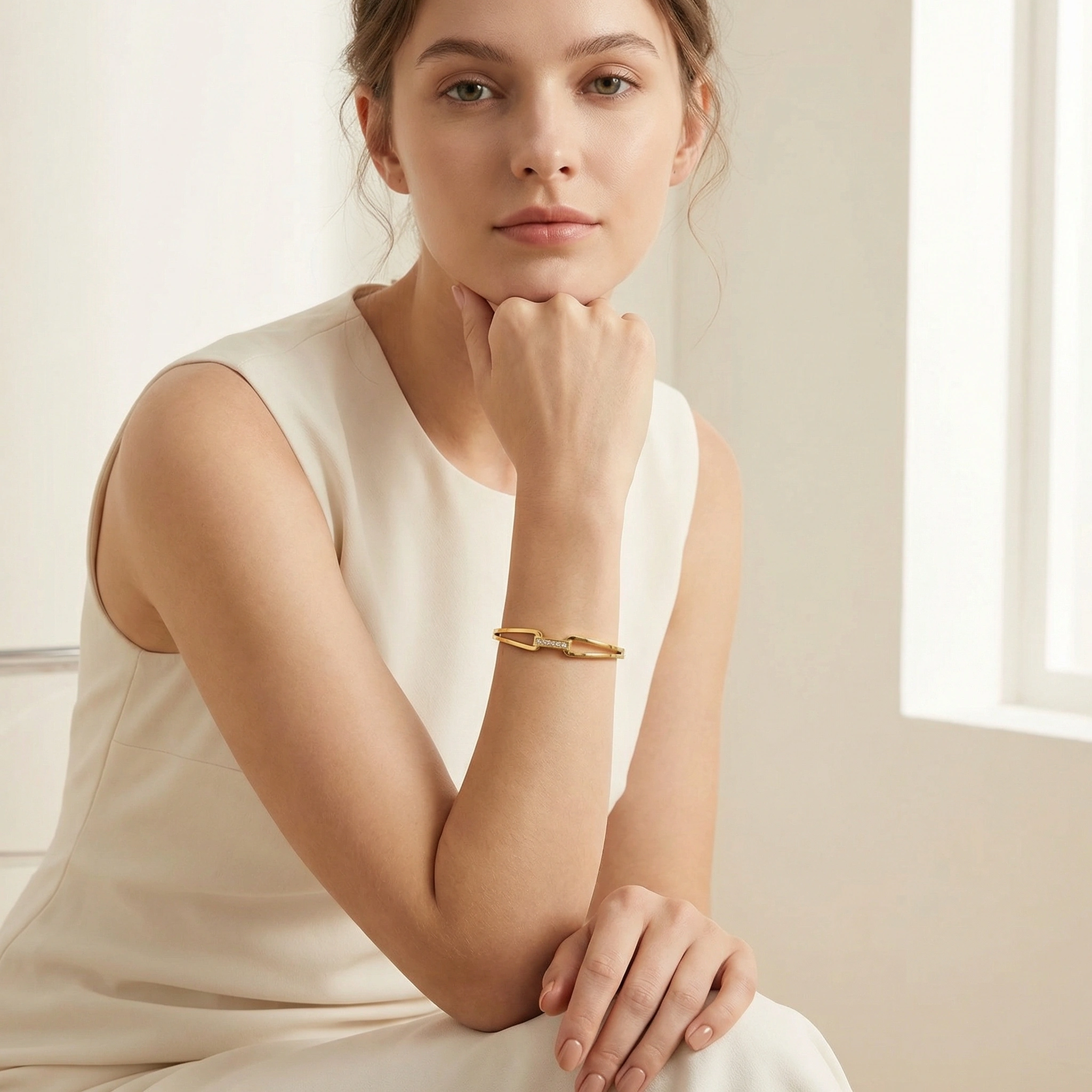 Double Band Hinge Zircon Clasp Bangle - Standard Jewelry