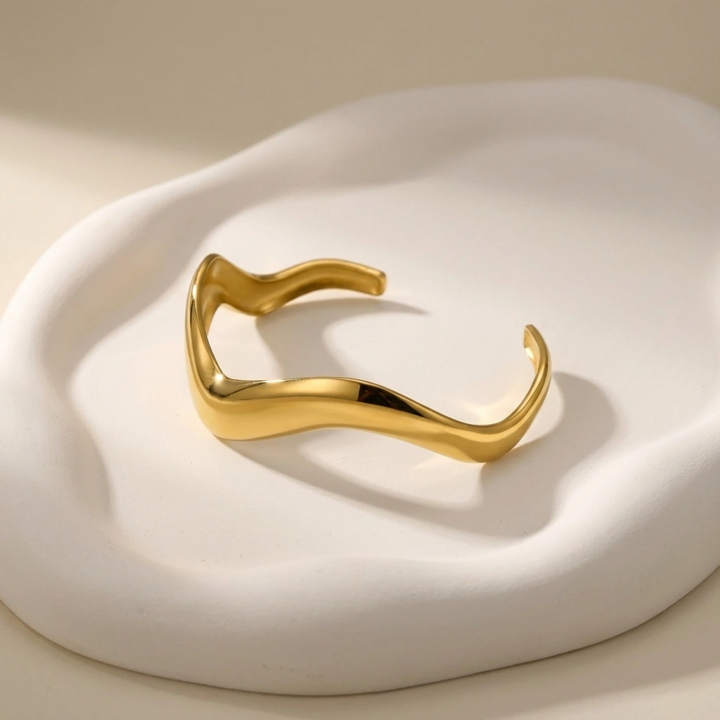 Wave Open Stainless Steel Cuff Bangle - Premium Jewelry