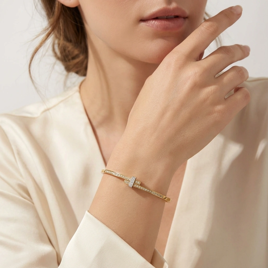 Trendy Zircon Cuff Bangle - Premium Jewelry