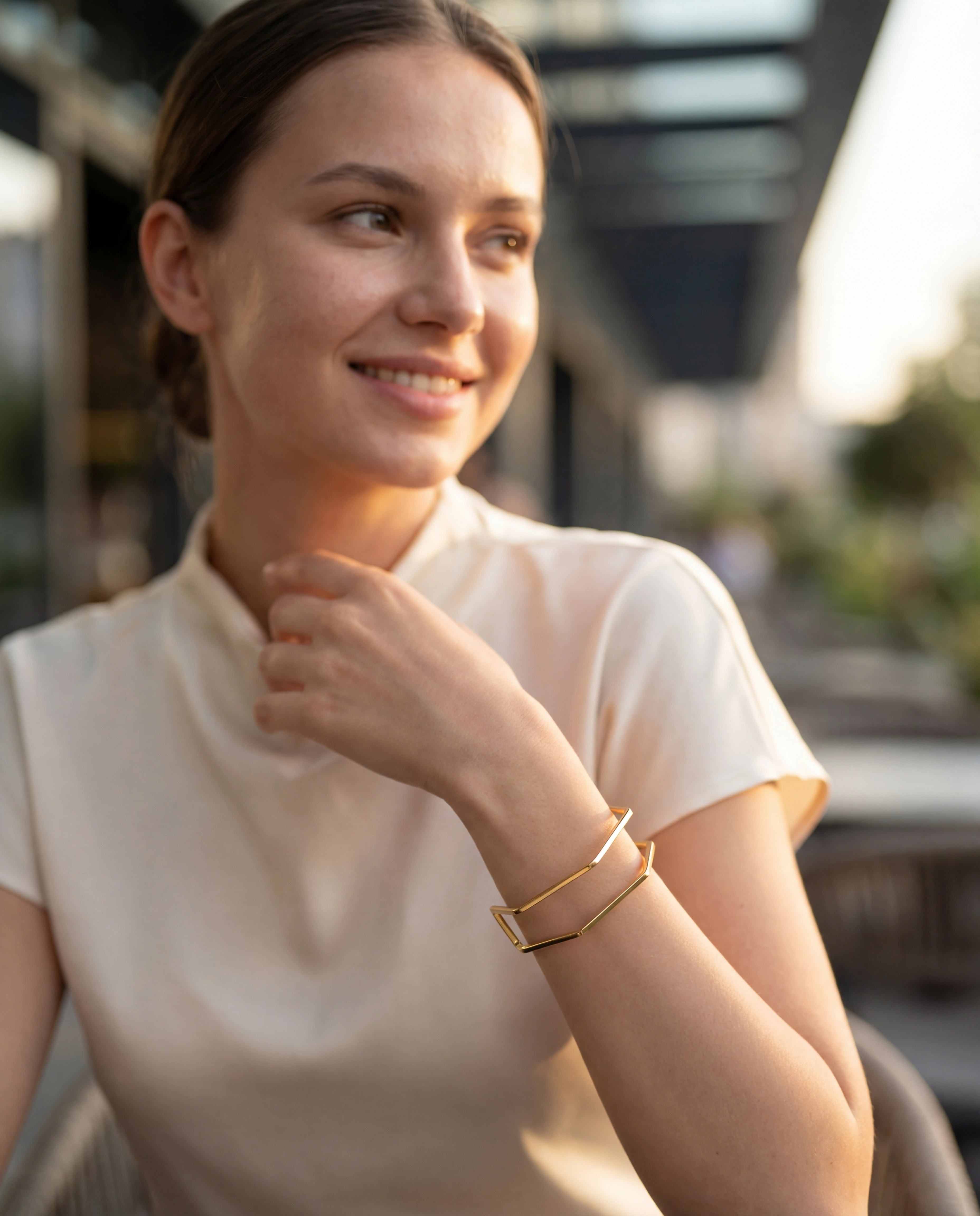 Polygon Hollow Stainless Steel Cuff Bangle - Premium Jewelry