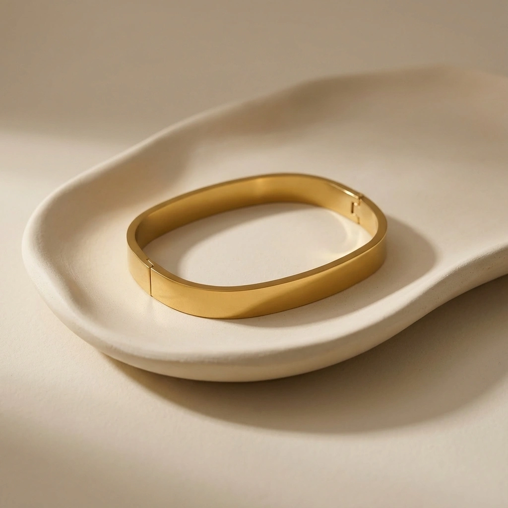 Curved Rectangular Stainless Steel Bangle - Premium Jewelry