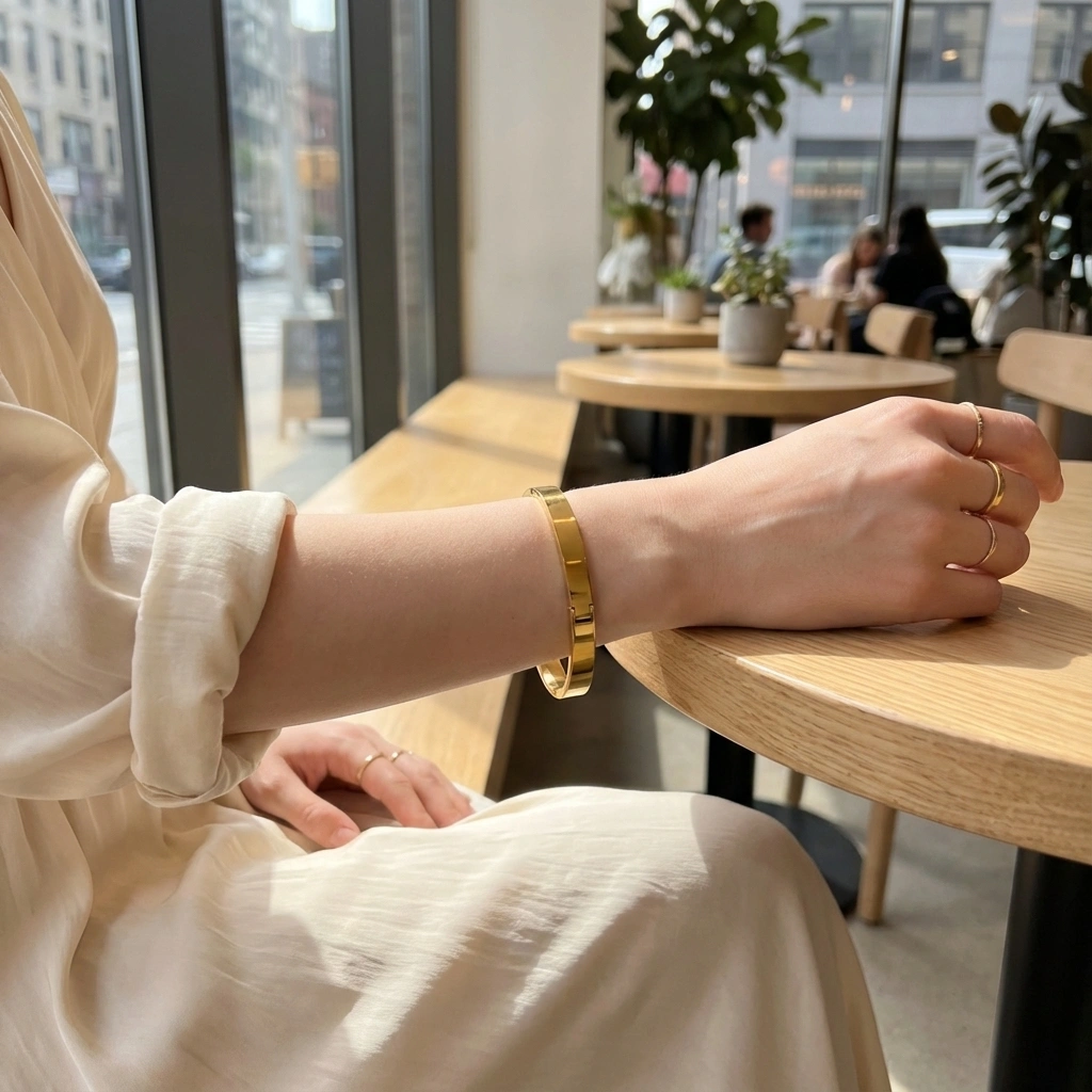 Curved Rectangular Stainless Steel Bangle - Premium Jewelry