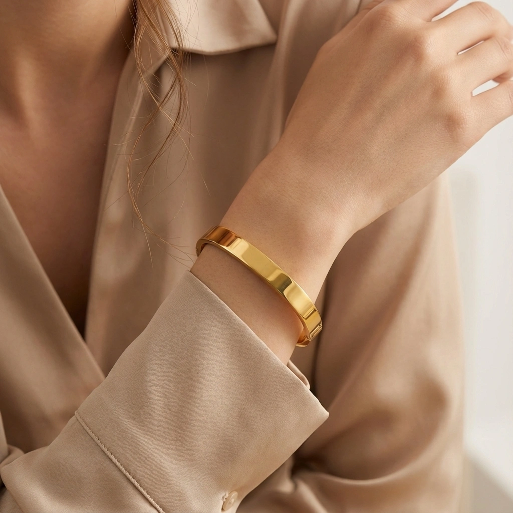 Curved Rectangular Stainless Steel Bangle - Premium Jewelry