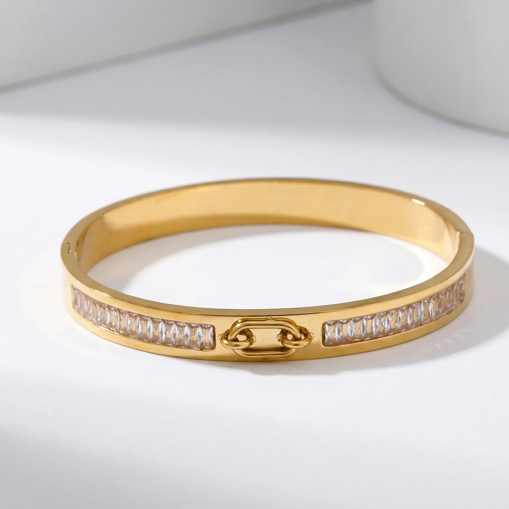 Crystal-embellished Hinged Bangle - Premium Jewelry