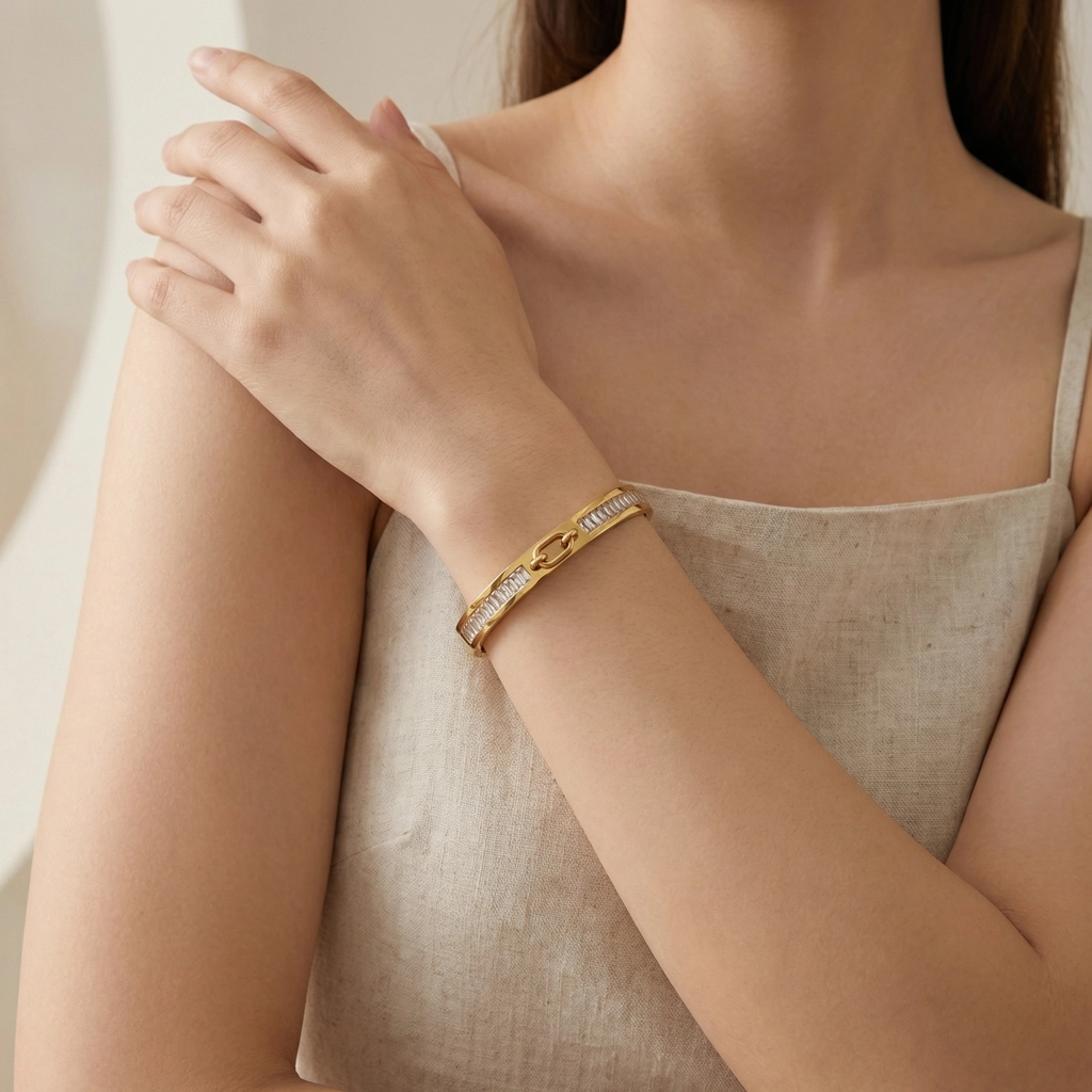 Crystal-embellished Hinged Bangle - Premium Jewelry