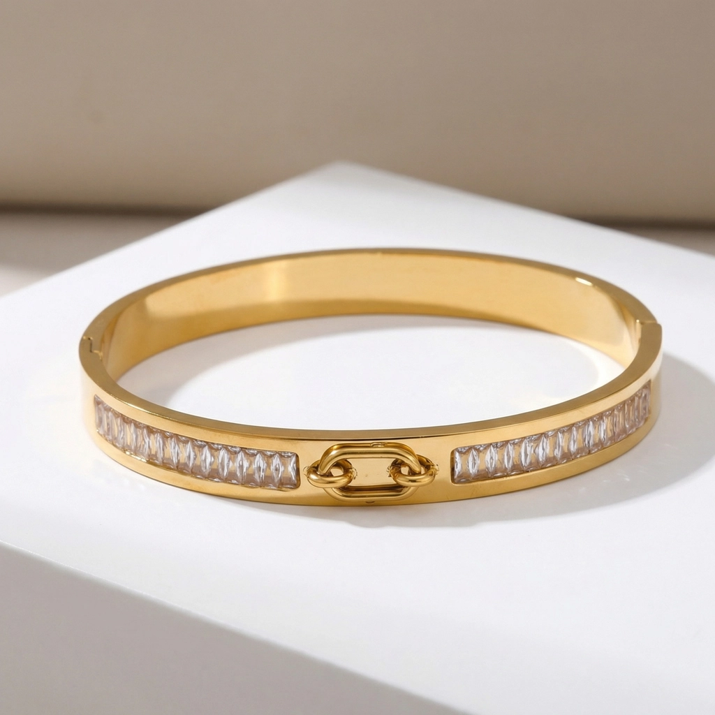Crystal-embellished Hinged Bangle - Premium Jewelry