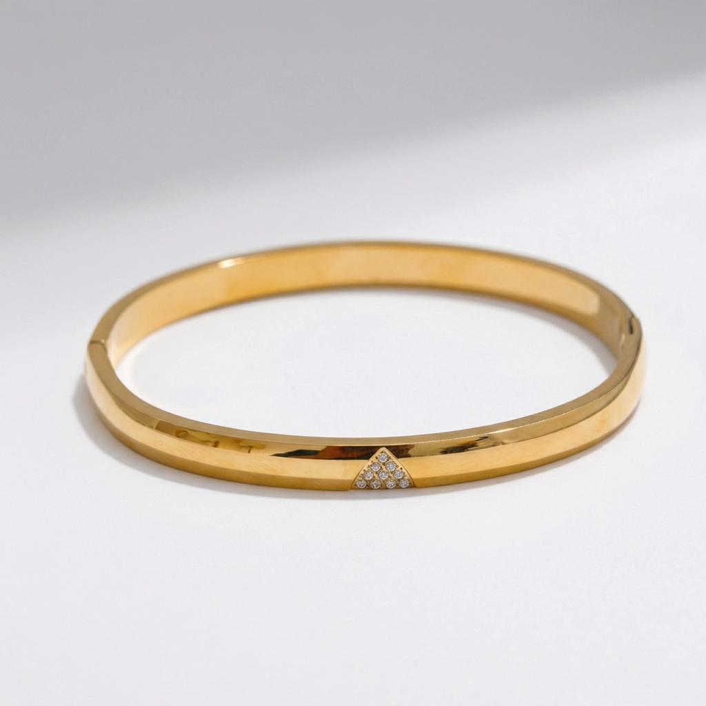 18K Gold Plated Bangle - Pave Triangle Accent - Premium Jewelry