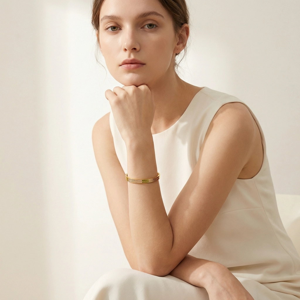 Double-row Pave Multi Color Zircon Stone Bangle - Premium Jewelry