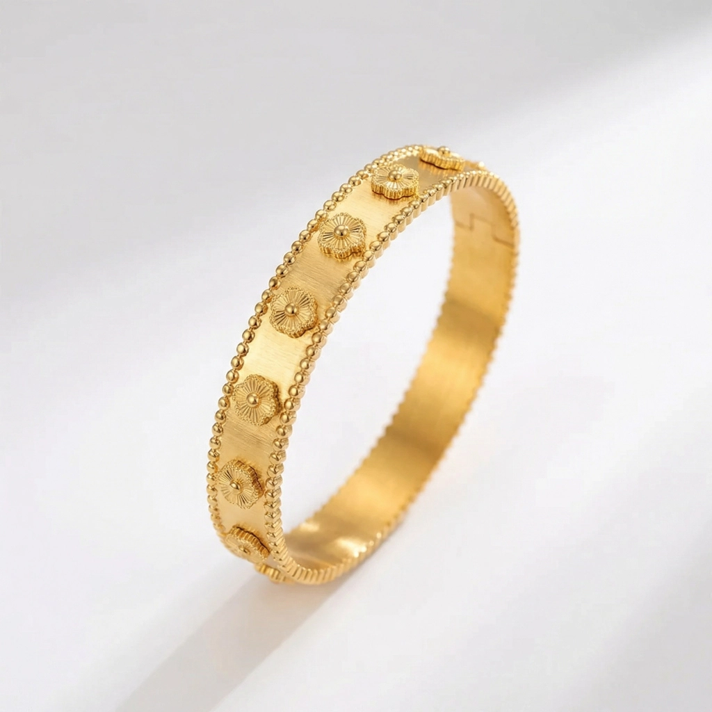 Floral Medallion Wide Bangle - Premium Jewelry