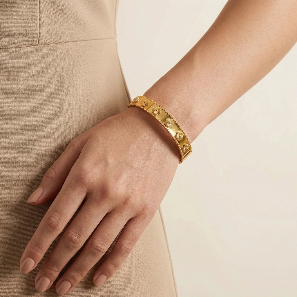 Floral Medallion Wide Bangle - Premium Jewelry