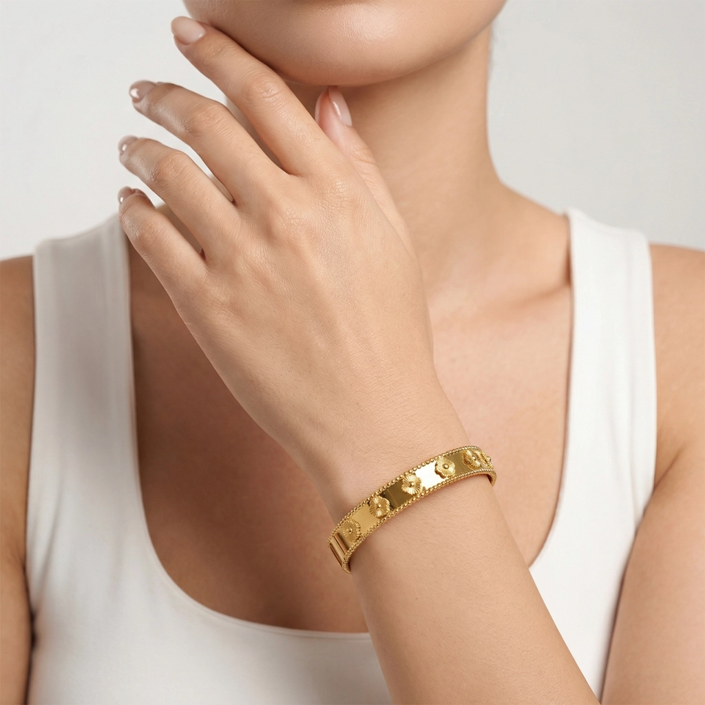 Floral Medallion Wide Bangle - Premium Jewelry