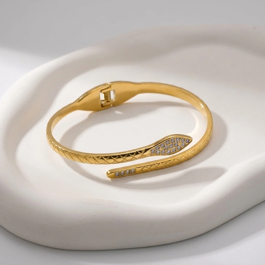 Jewelry Diamond Snake Style Zircon Opening Cuff Banglegift Bracelet - Premium Jewelry