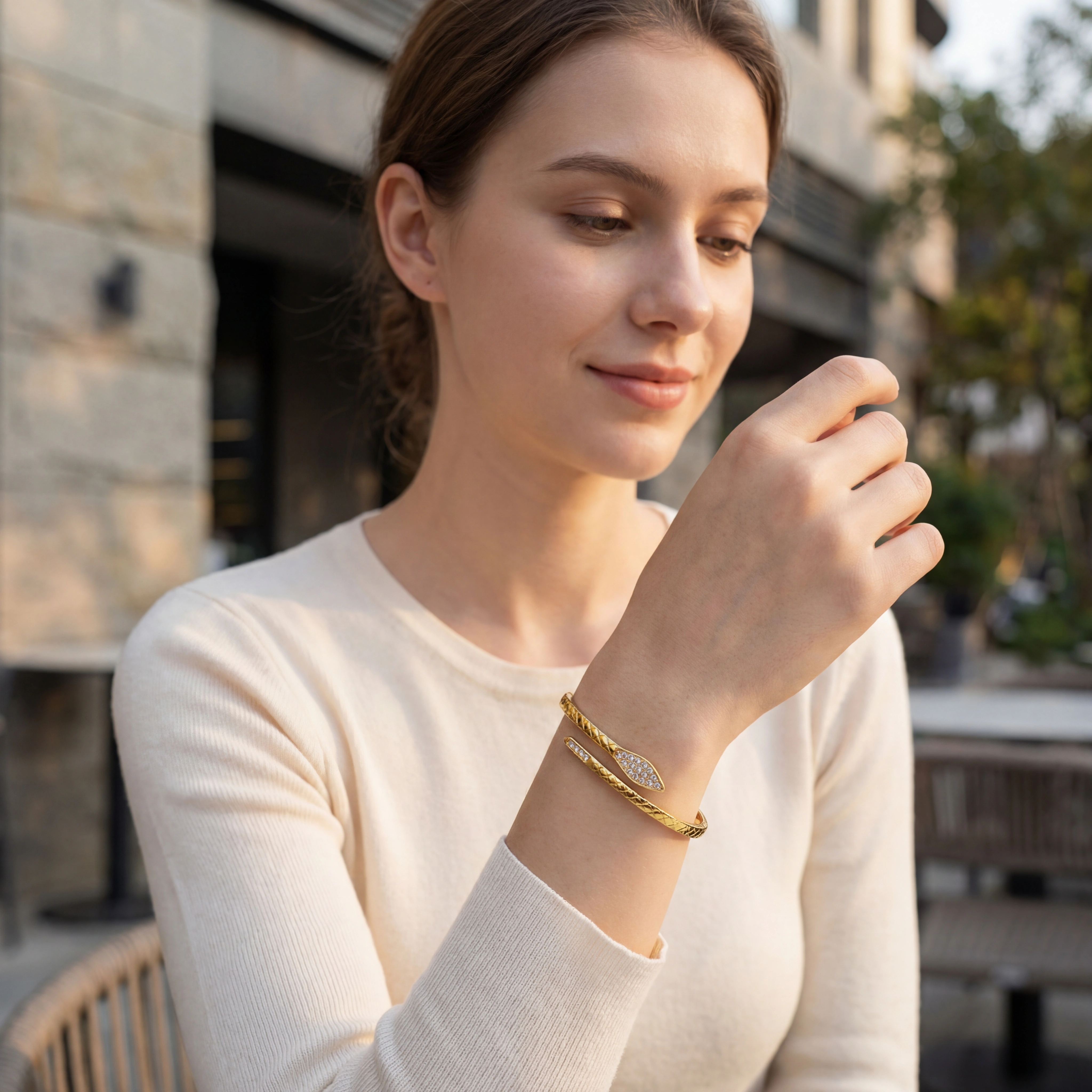 Jewelry Diamond Snake Style Zircon Opening Cuff Banglegift Bracelet - Premium Jewelry