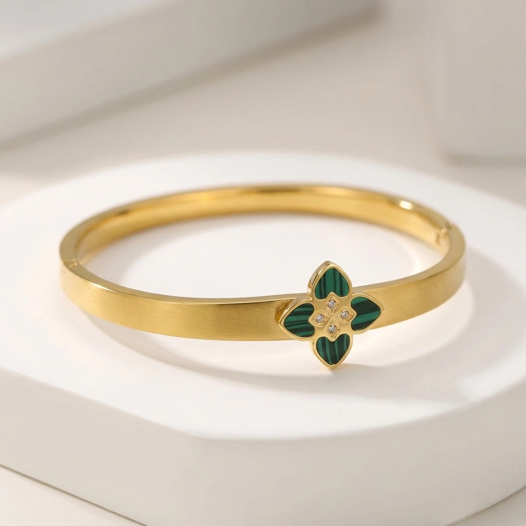 Green Clover Zircon Stainless Steel Bracelet - Premium Jewelry