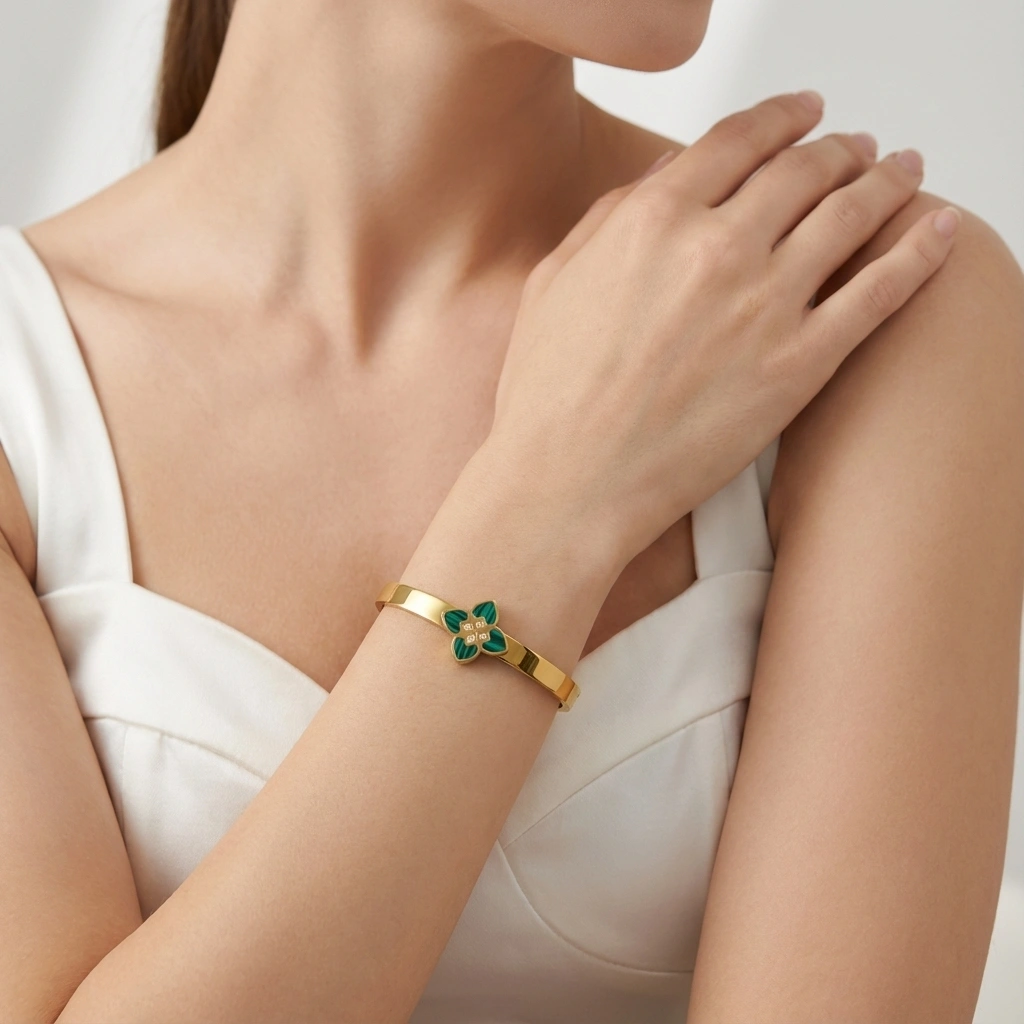 Green Clover Zircon Stainless Steel Bracelet - Premium Jewelry