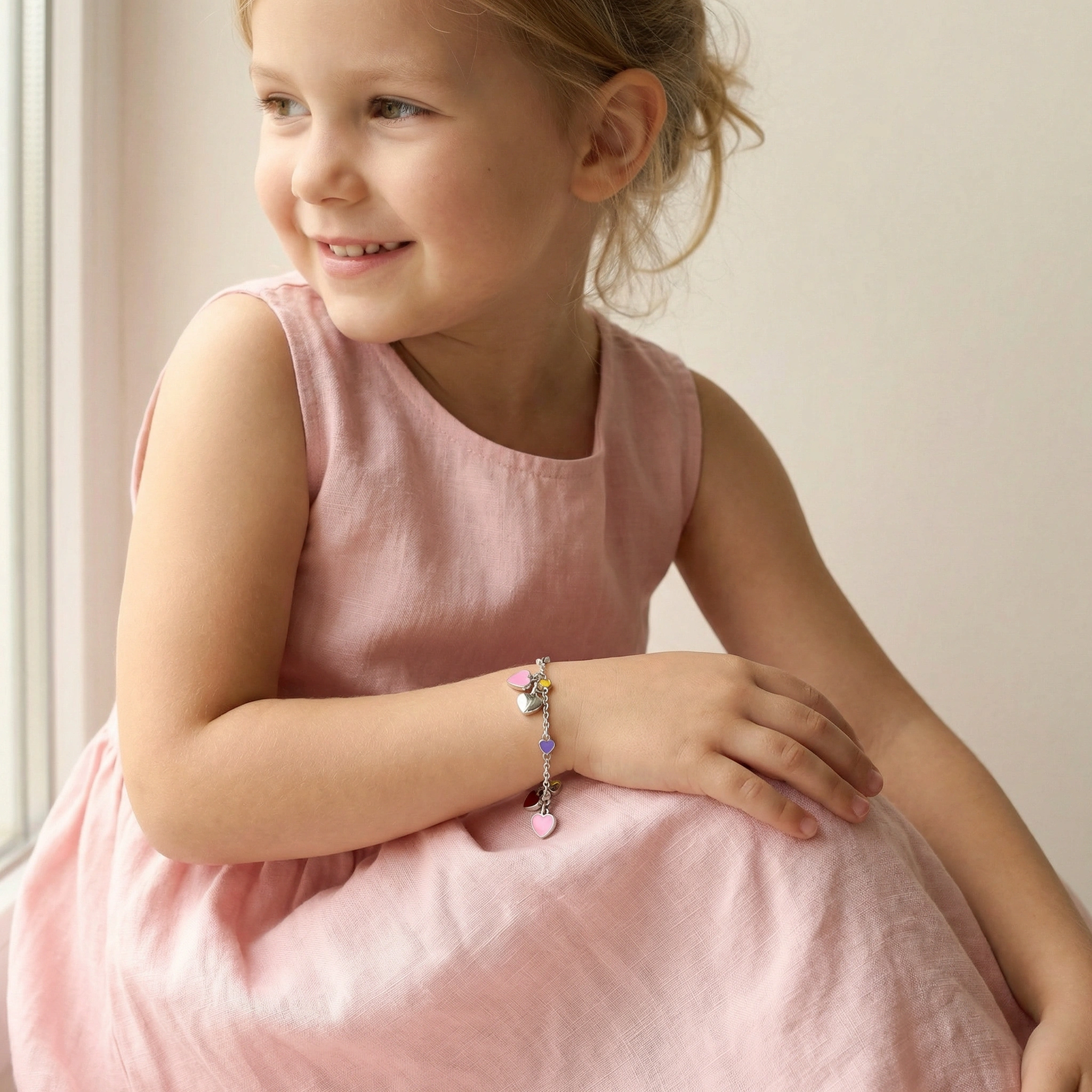 Sterling Silver Multi Color Heart Charm Bracelet - Premium Jewelry