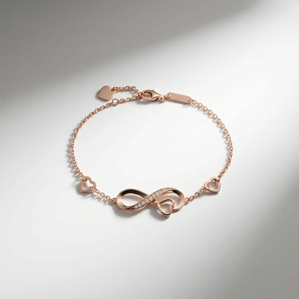 Rose Gold Infinity Heart Bracelet - 925 Sterling Silver - Premium Jewelry