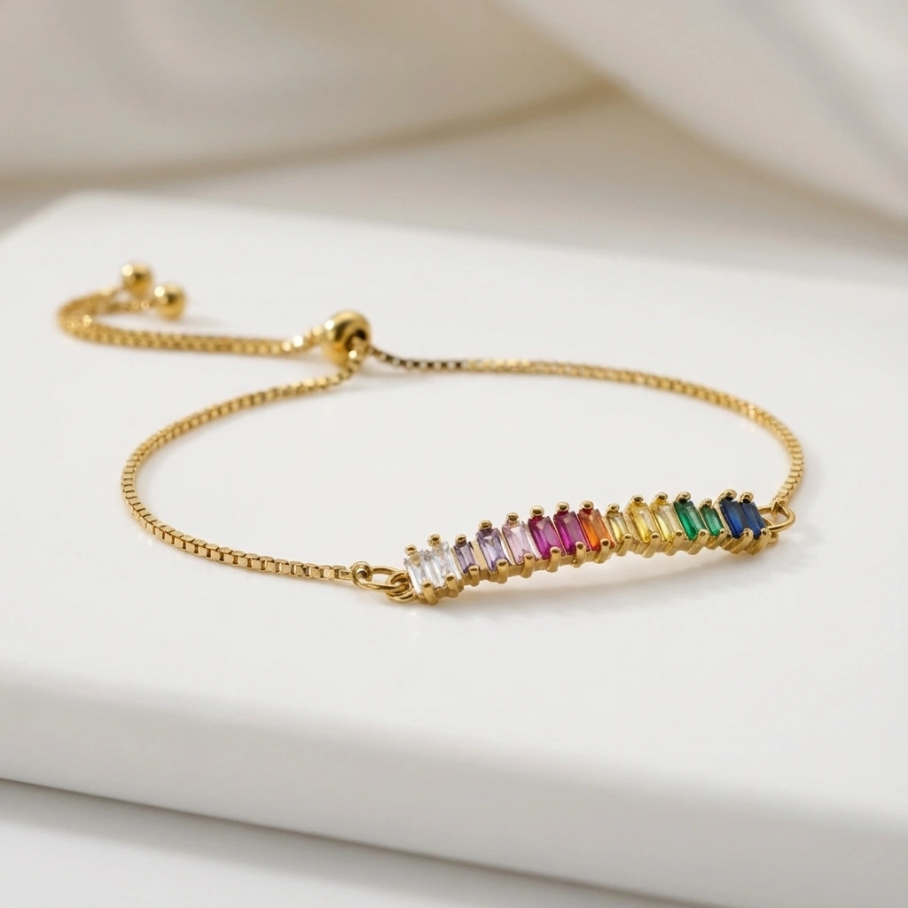 18K Gold Plated Colorful Cubic Zircon Bracelet - Premium Jewelry