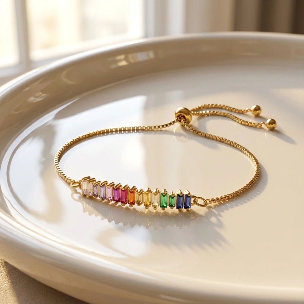 18K Gold Plated Colorful Cubic Zircon Bracelet - Premium Jewelry