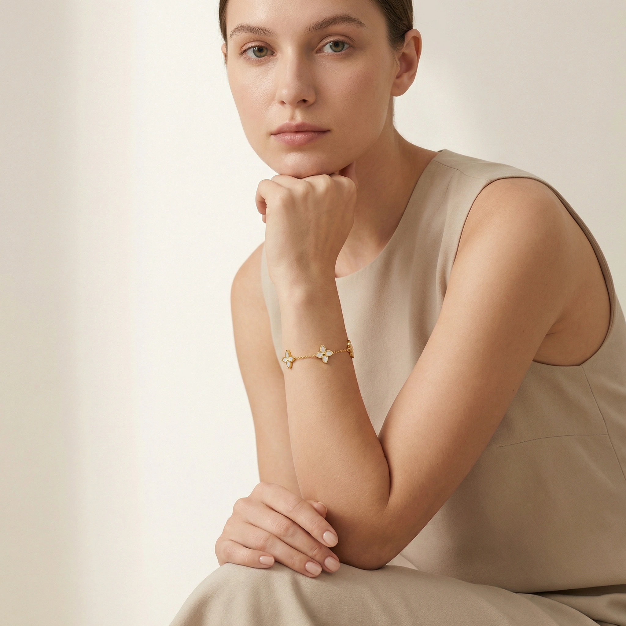 Gold Mother Of Pearl Flower Charm Bracelet - Premium Jewelry