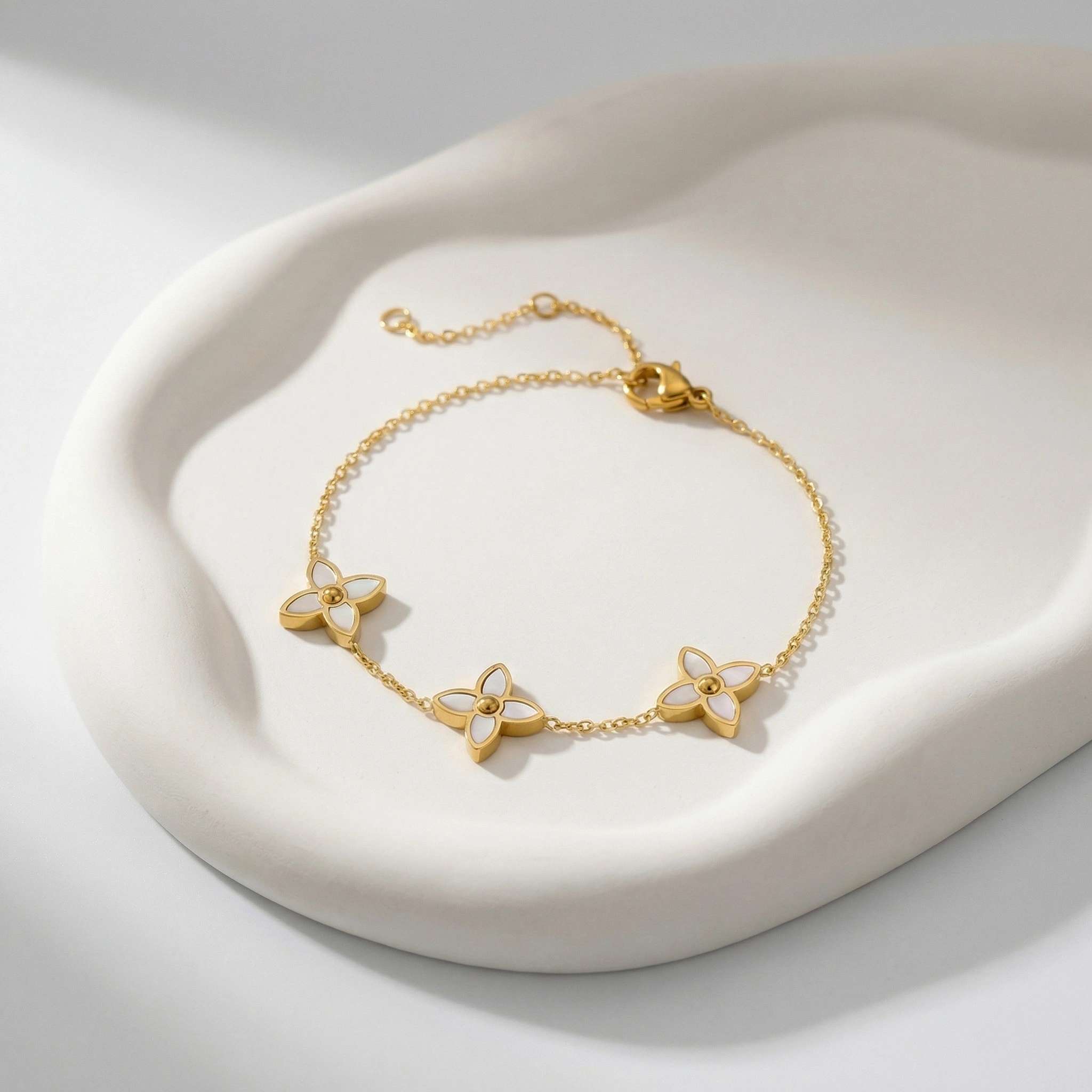 Gold Mother Of Pearl Flower Charm Bracelet - Premium Jewelry