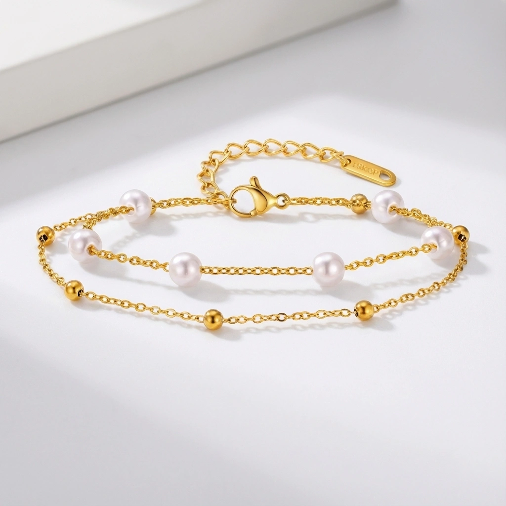 Double Chain Pearl Stainless Steel Bracelet - Standard Jewelry
