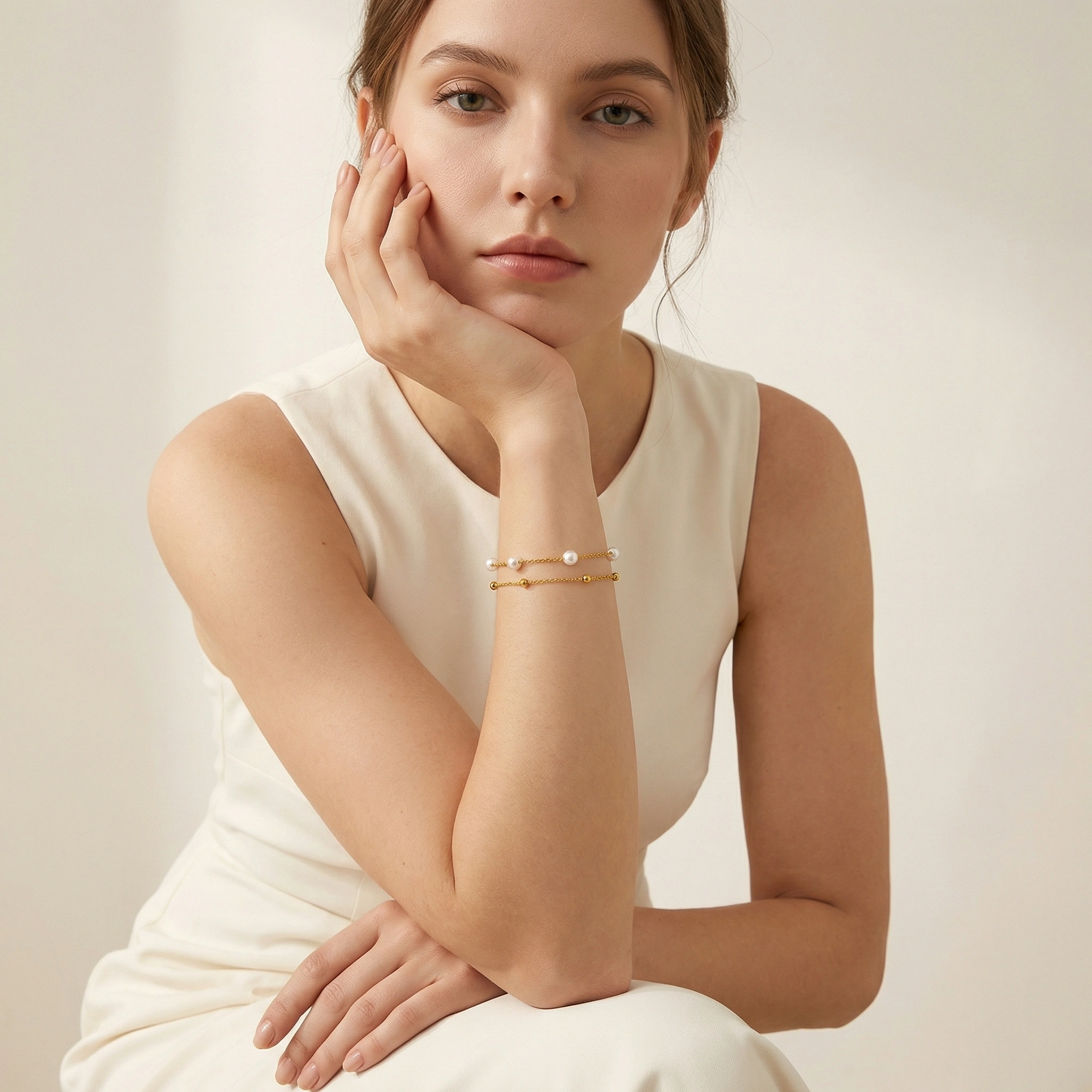 Double Chain Pearl Stainless Steel Bracelet - Standard Jewelry