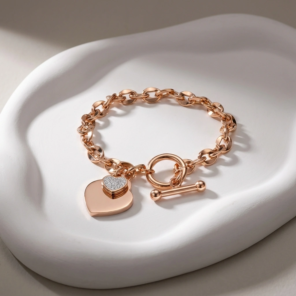 Chunky Link Heart Charm Bracelet - Premium Jewelry